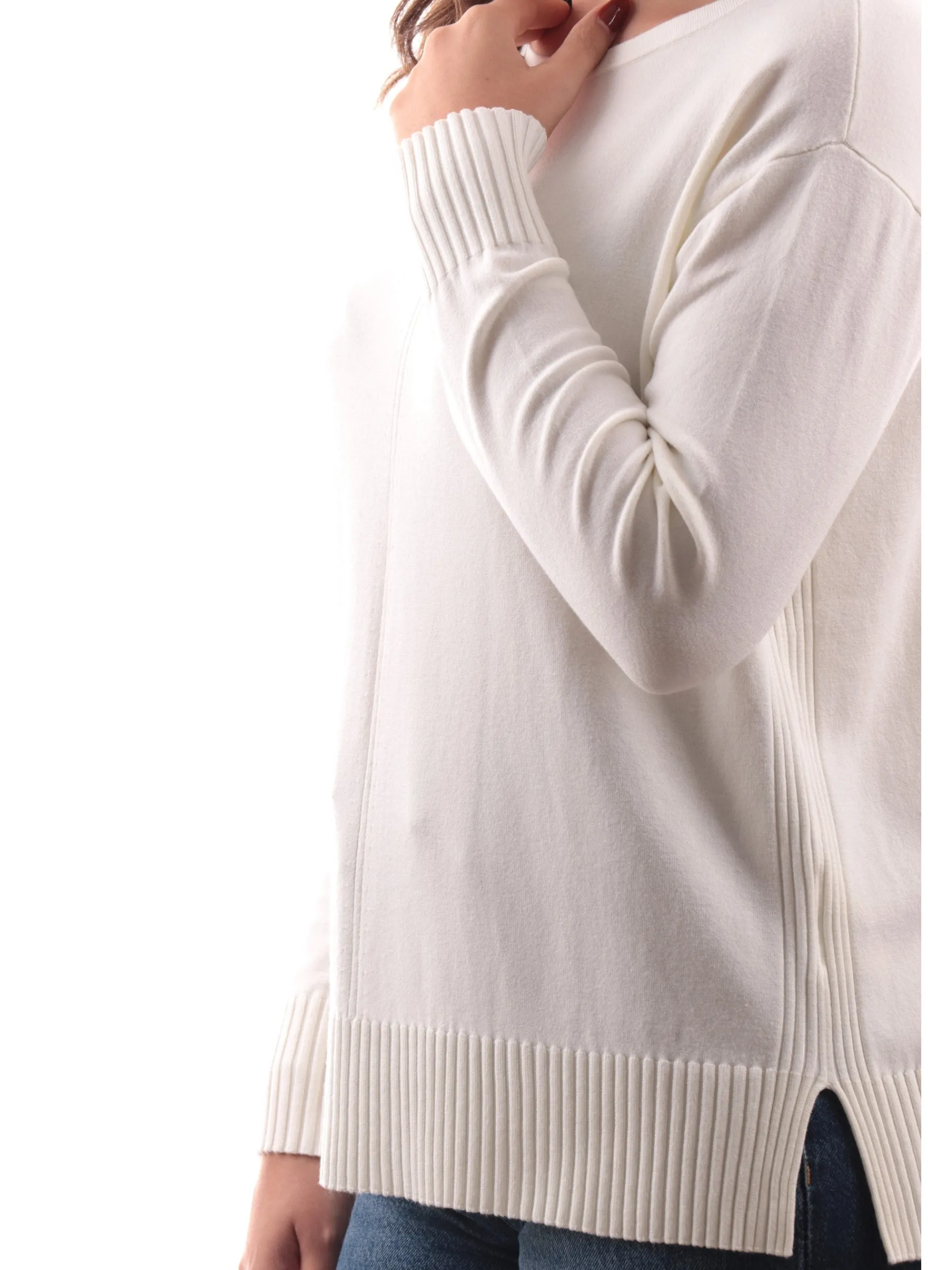 ANIS Maglie*Maglione girocollo bianco da donna vestibilità morbida 245W6056