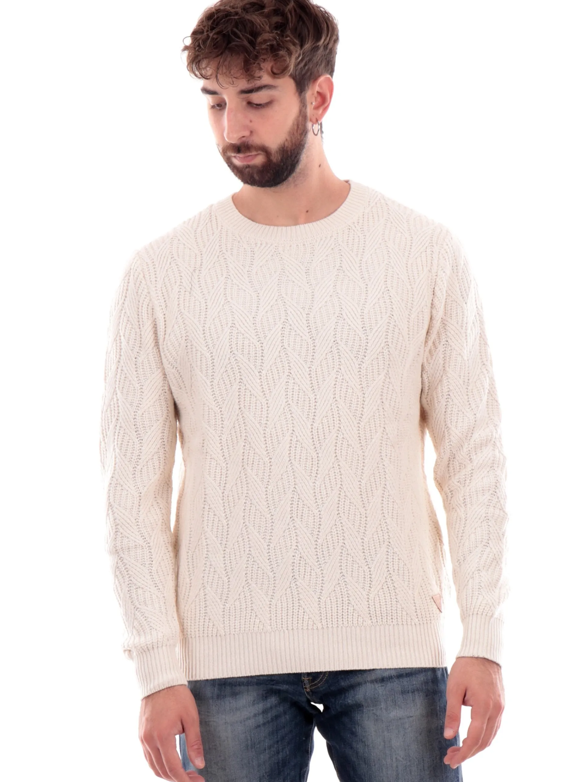 GUESS Maglie*Maglione girocollo bianco da uomo Evander M4BR19Z3HD1