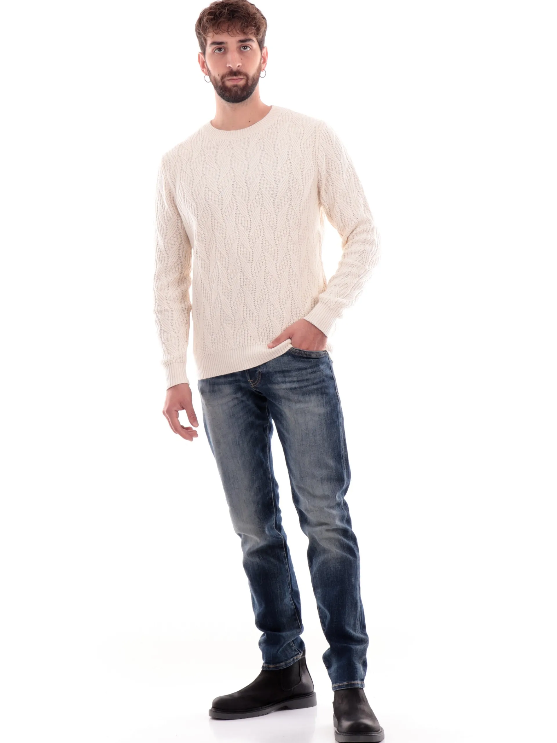 GUESS Maglie*Maglione girocollo bianco da uomo Evander M4BR19Z3HD1