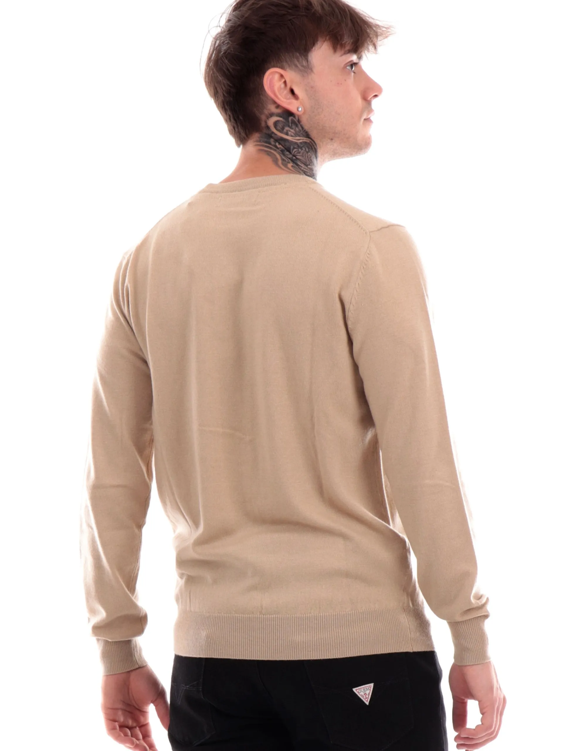 GUESS Maglie*Maglione beige da uomo logo ricamato Daniel M4YR01Z3052