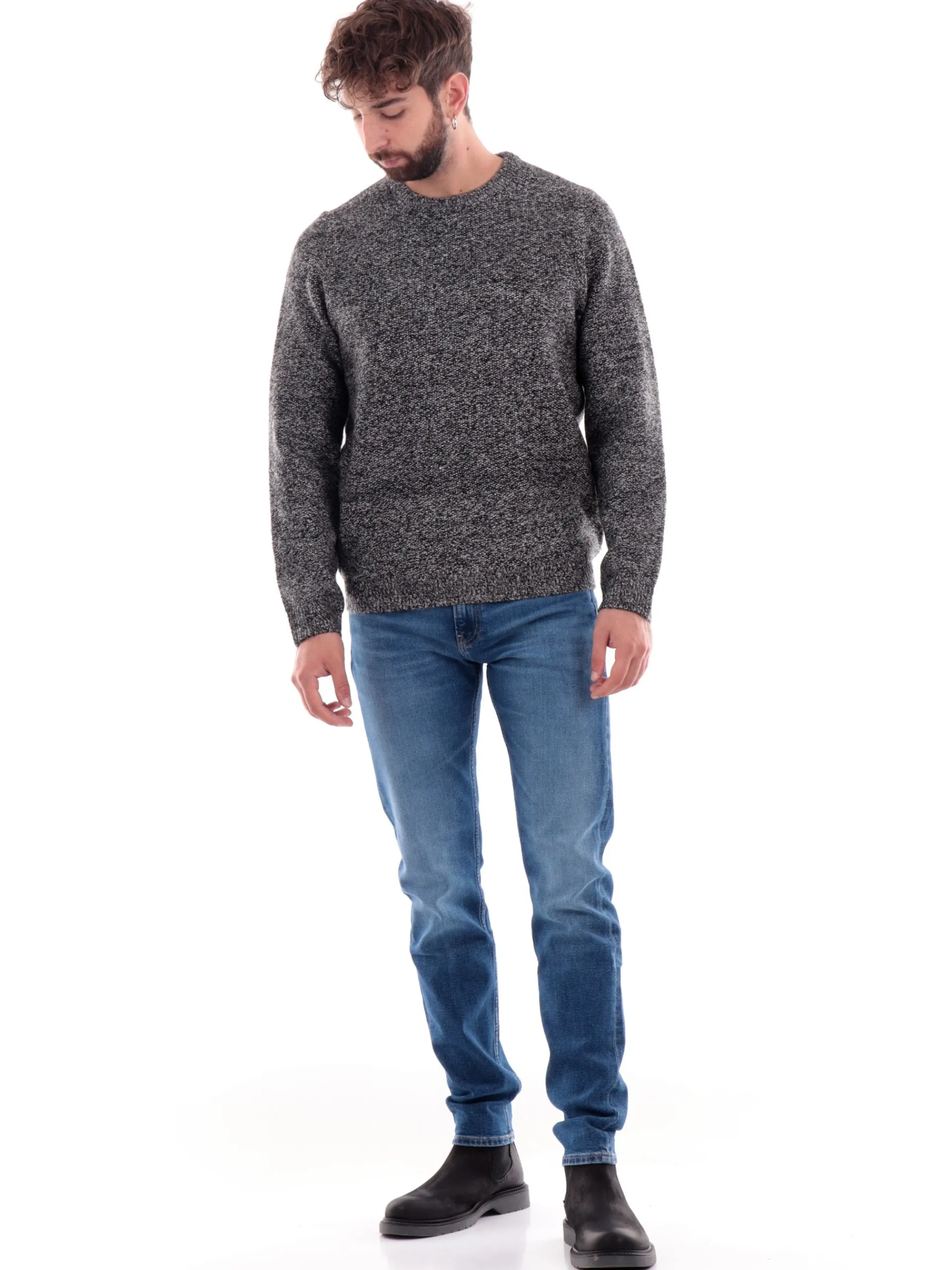 GUESS Maglie*Maglione grigio da uomo girocollo Marled M4BR51Z3JF0