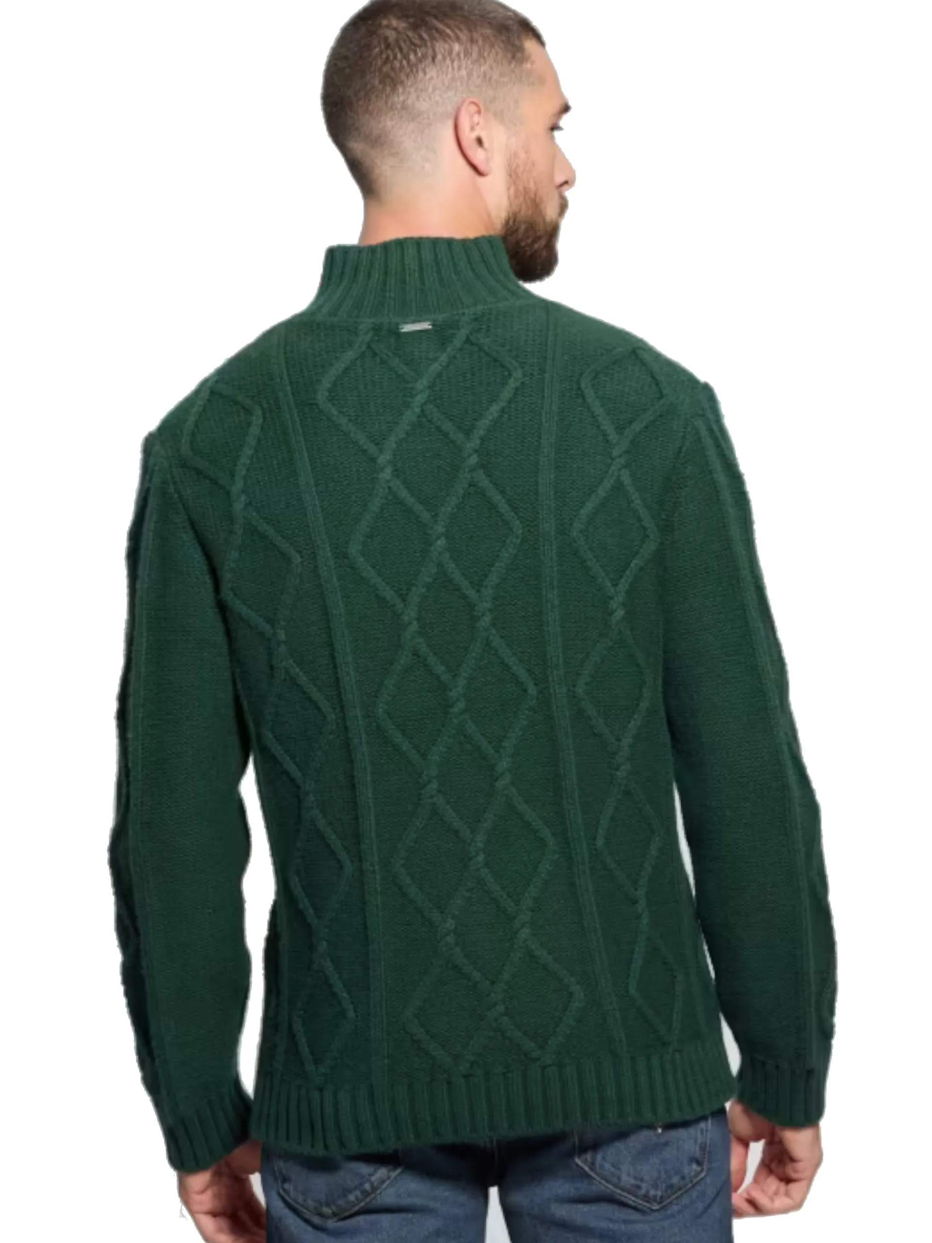 GUESS Maglie*Maglione verde da uomo mezza zip Diamond Cable M4BR49Z3IN0