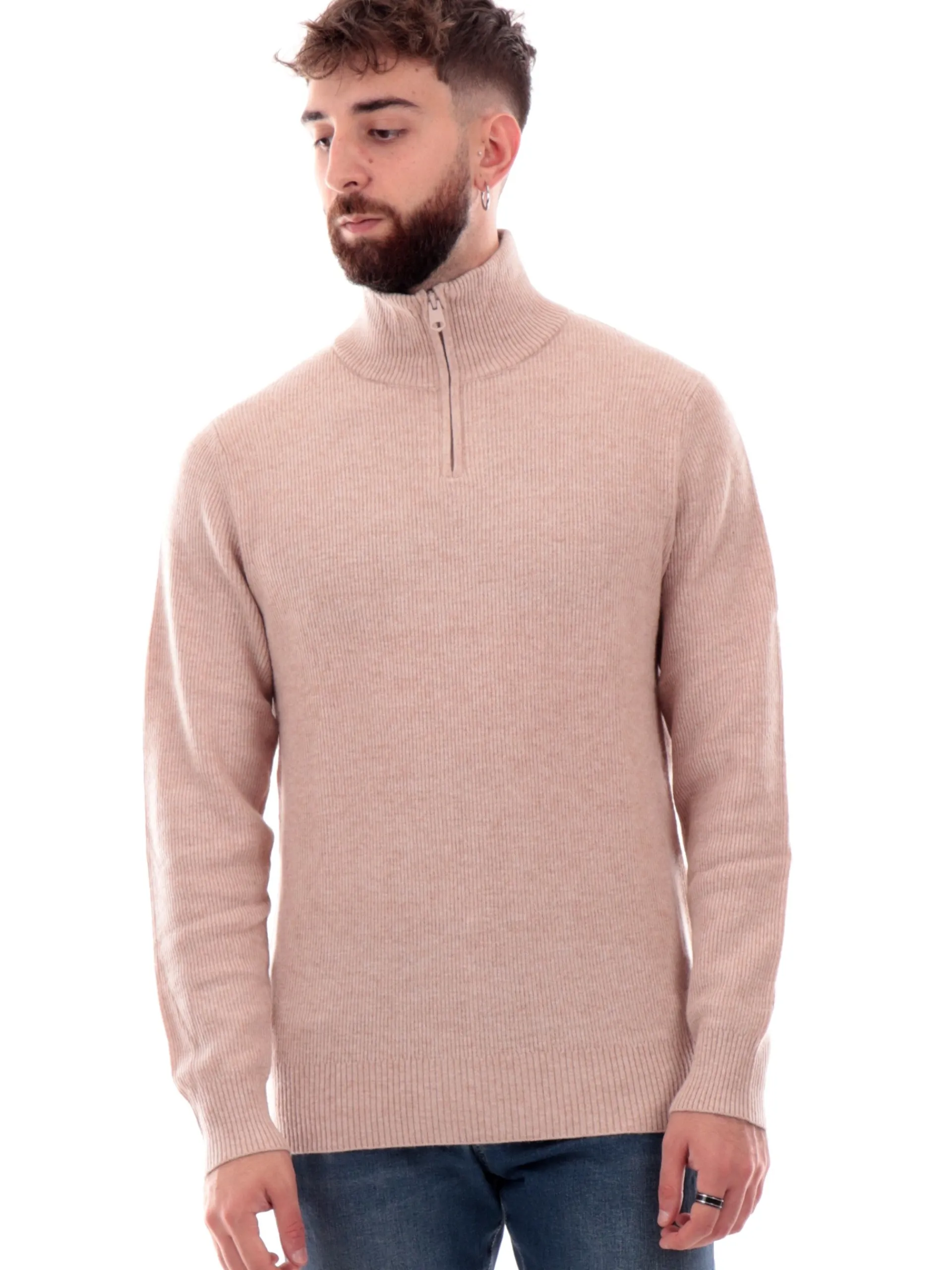 IMPURE Maglie*Maglione beige da uomo turtle Neck zip collo alto JASPER
