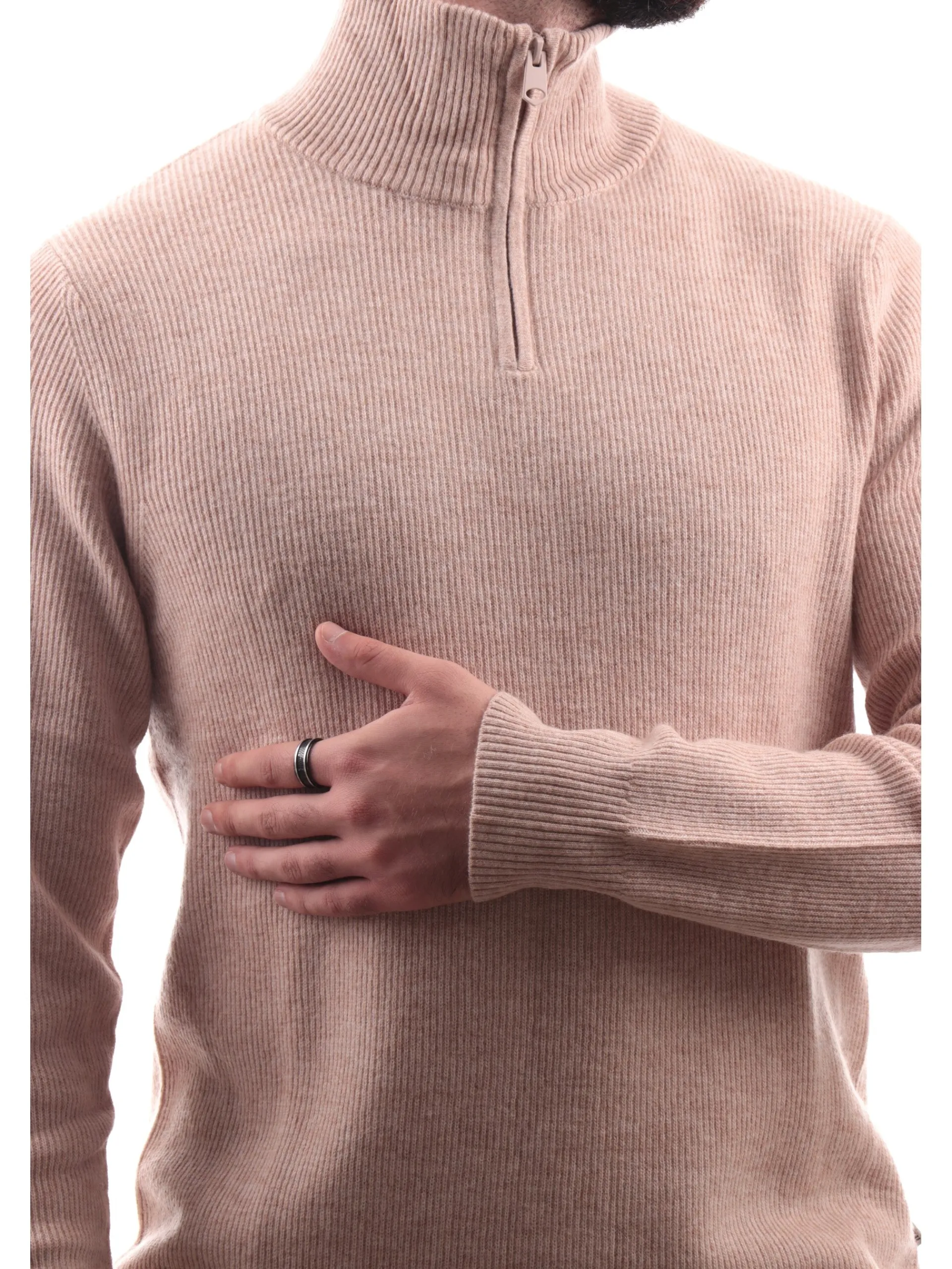 IMPURE Maglie*Maglione beige da uomo turtle Neck zip collo alto JASPER