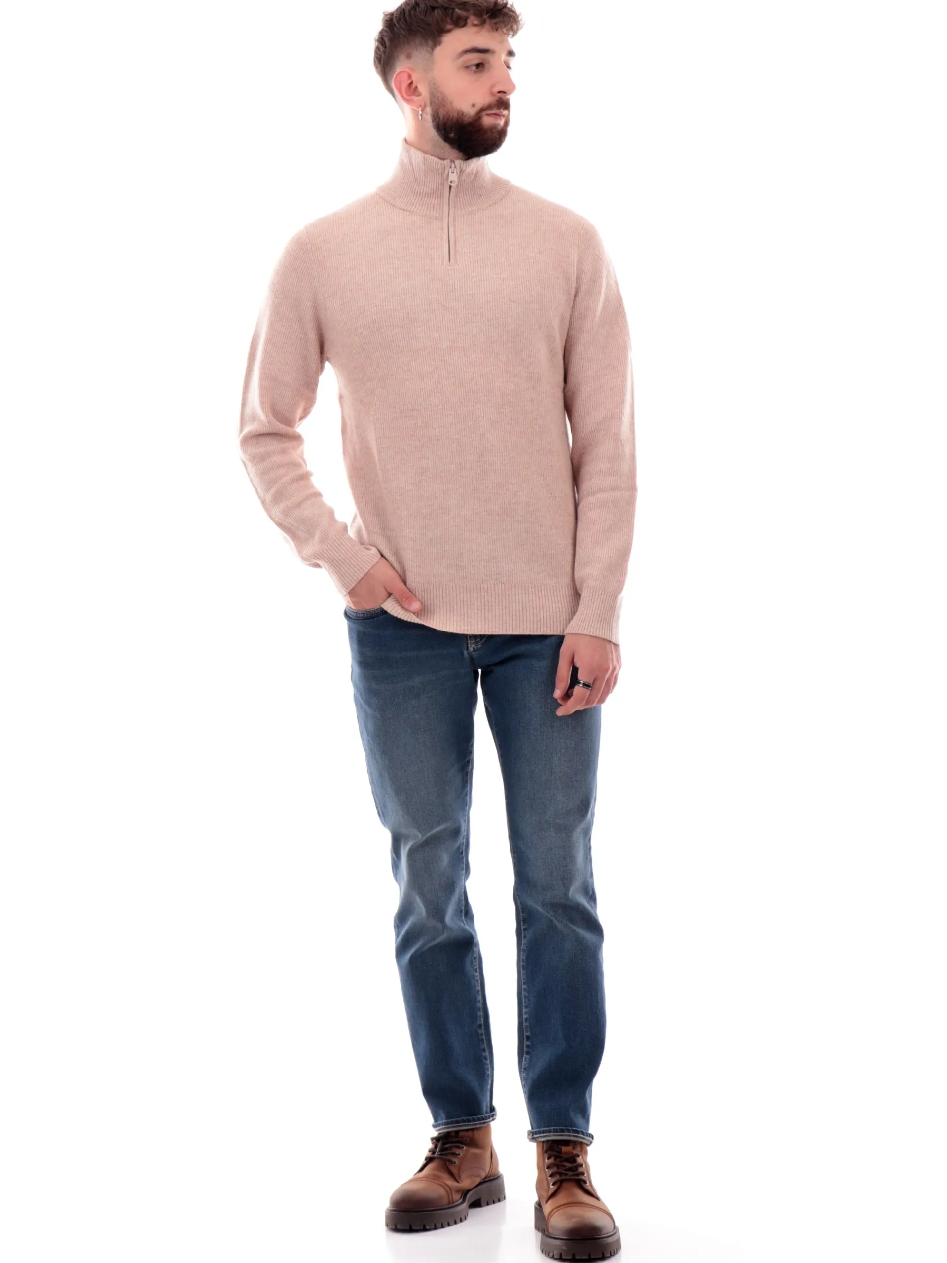 IMPURE Maglie*Maglione beige da uomo turtle Neck zip collo alto JASPER