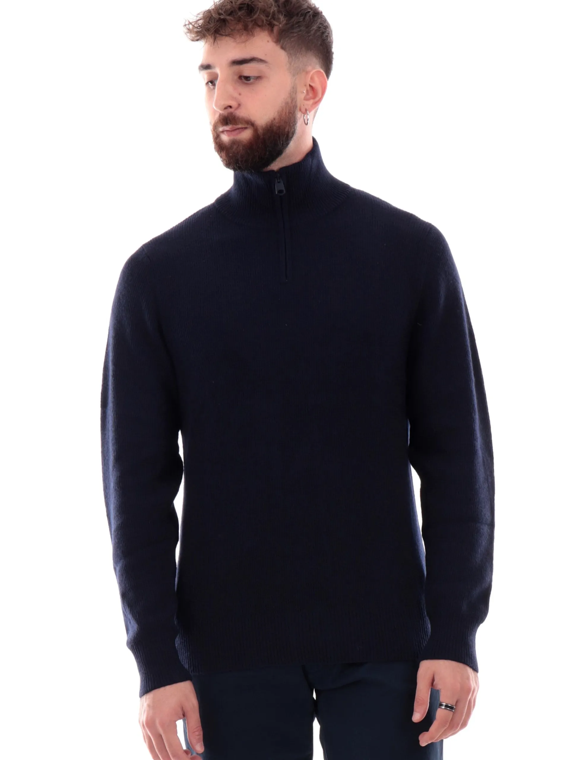 IMPURE Maglie*Maglione blu da uomo turtle Neck zip collo alto JASPER