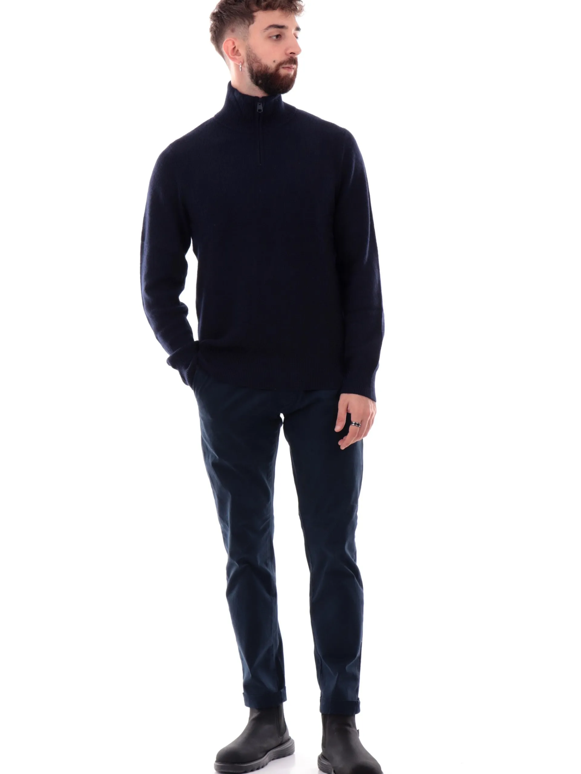 IMPURE Maglie*Maglione blu da uomo turtle Neck zip collo alto JASPER