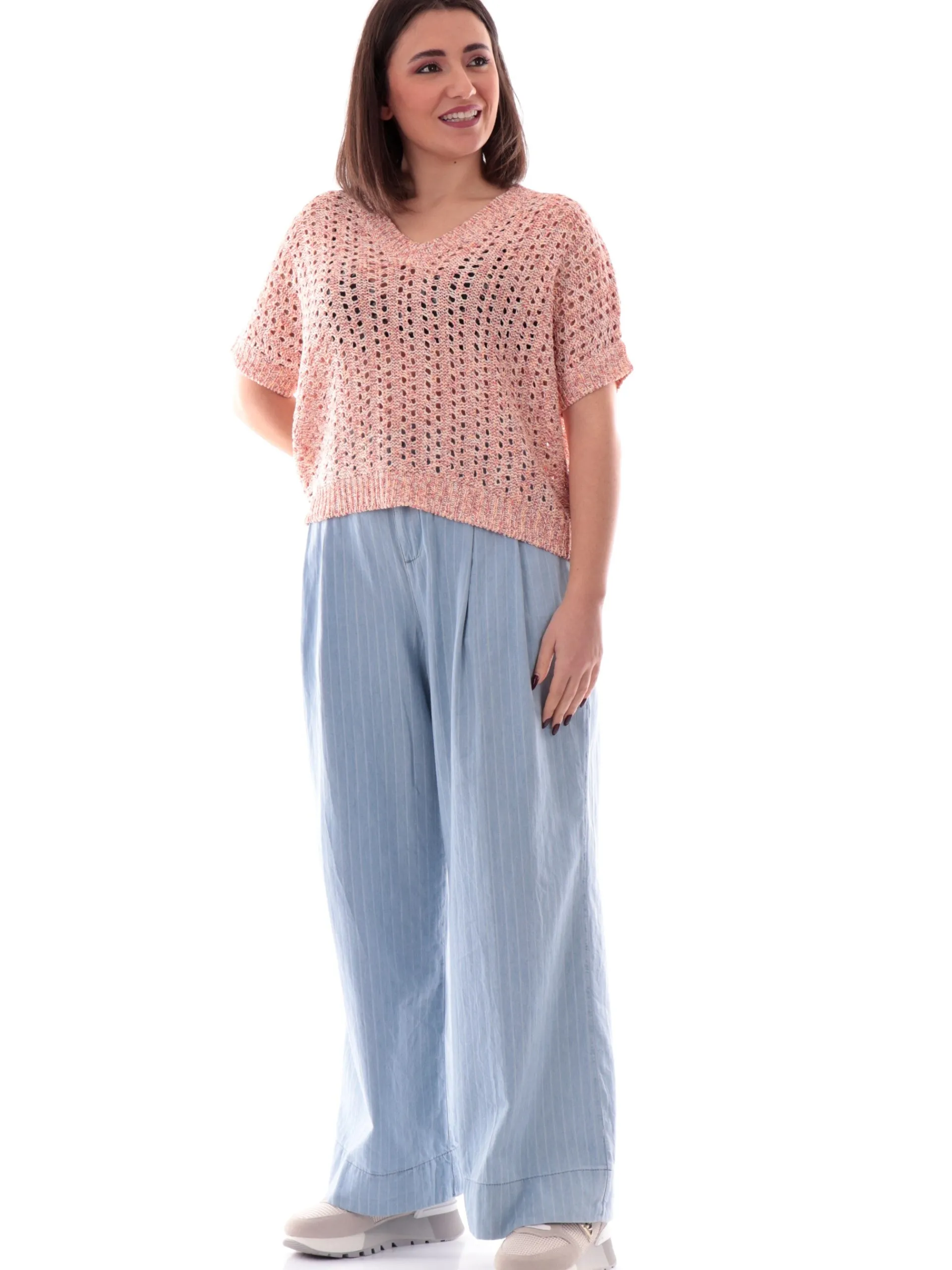ANIS Maglie*Maglione kimono scollo a V rosa da donna bucherellato 251W1221