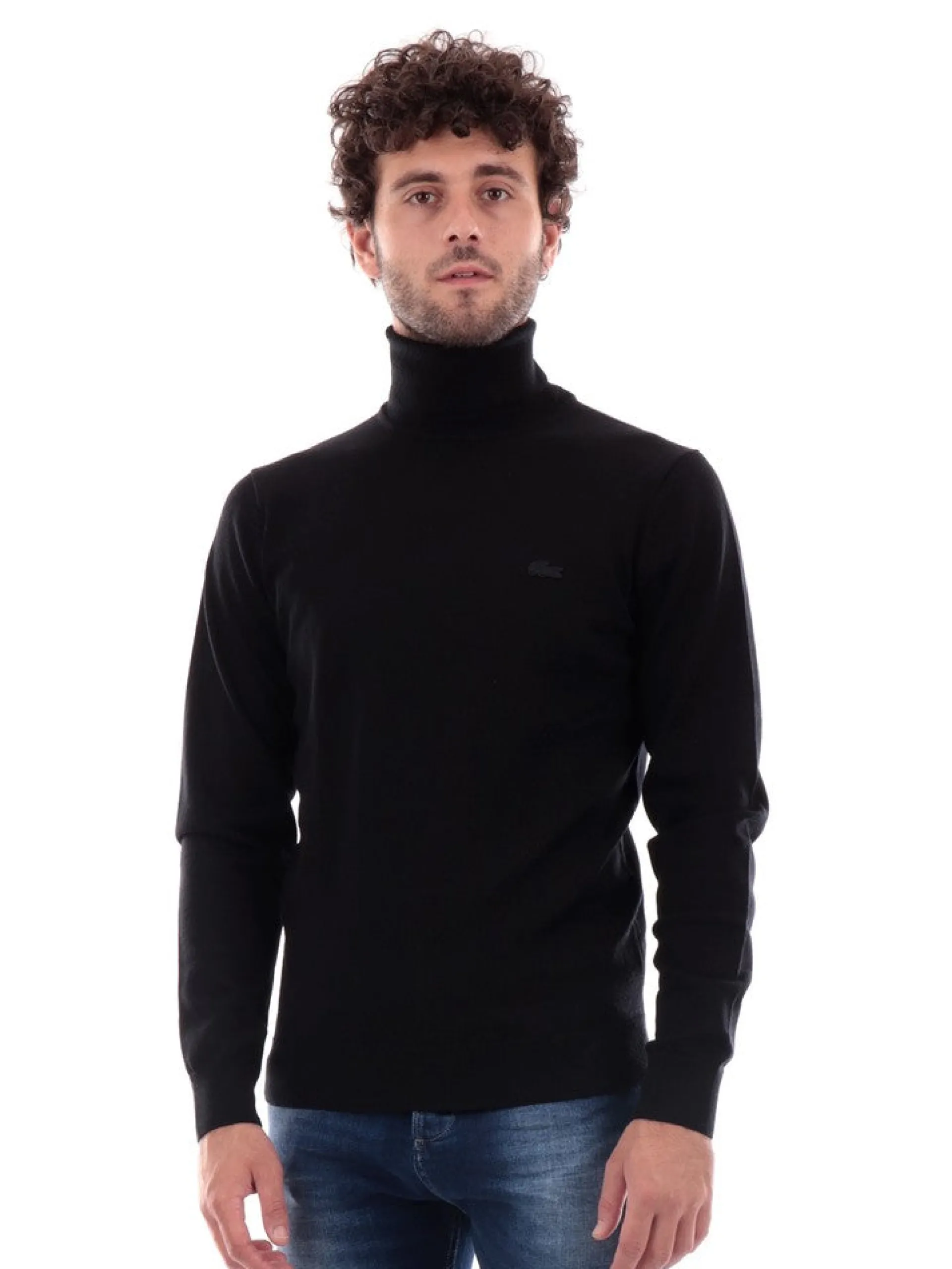LACOSTE Maglie*Maglione nero da uomo a collo alto AH1959