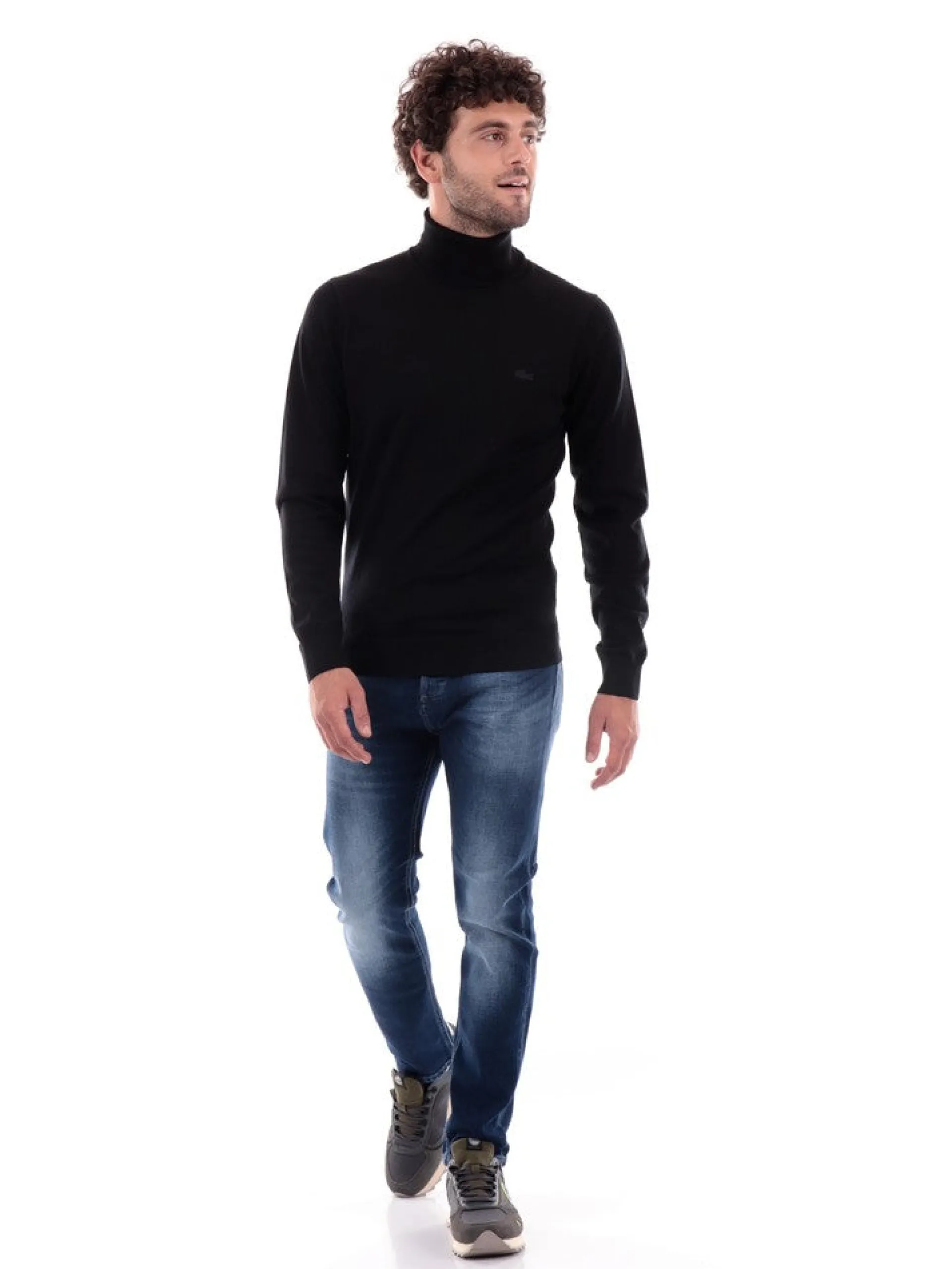LACOSTE Maglie*Maglione nero da uomo a collo alto AH1959