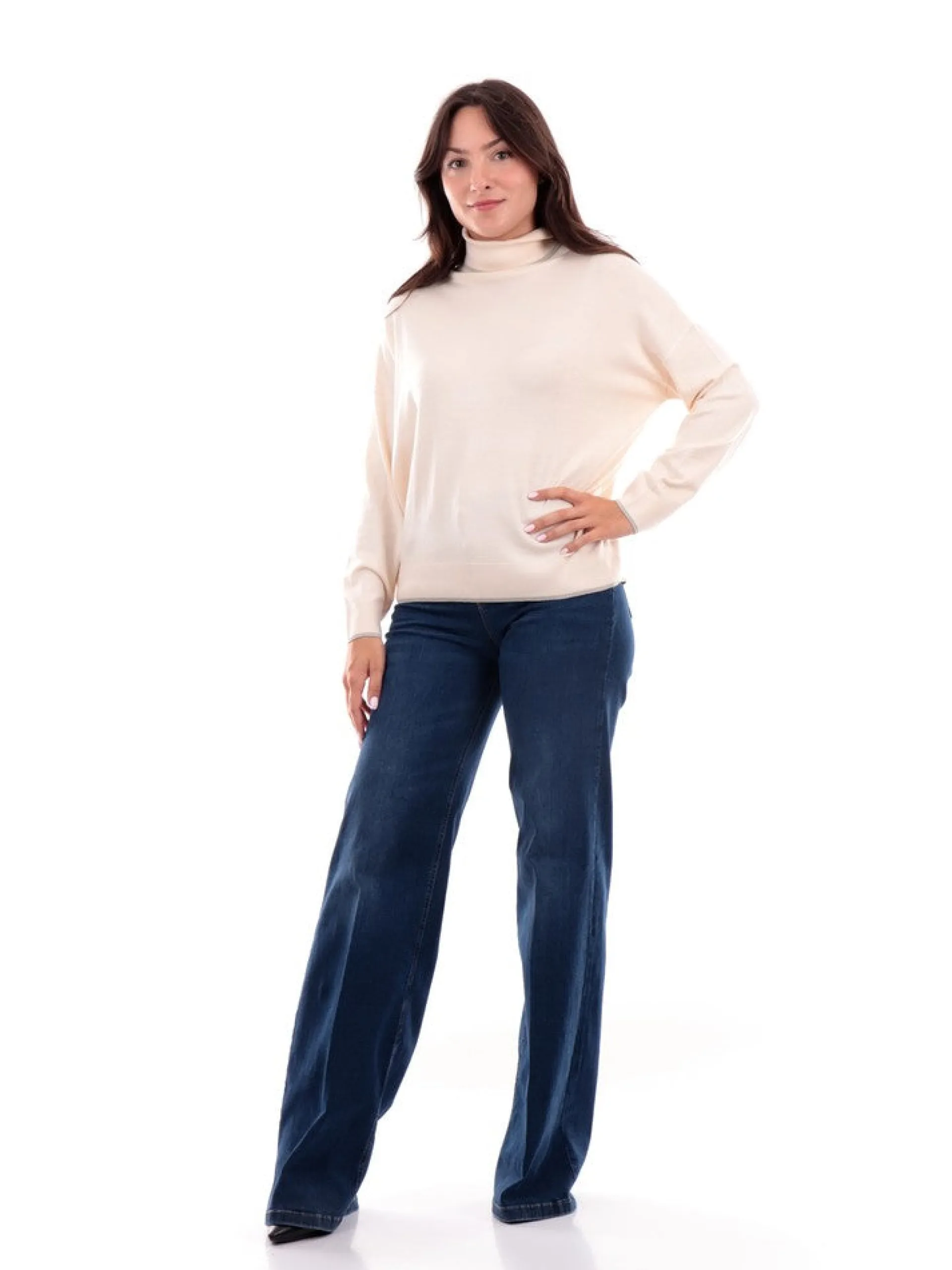 LIU JO MILANO Maglie*Maglione Liu Jo bianco da Donna Collo Alto con profili Lurex MF3390MS49I