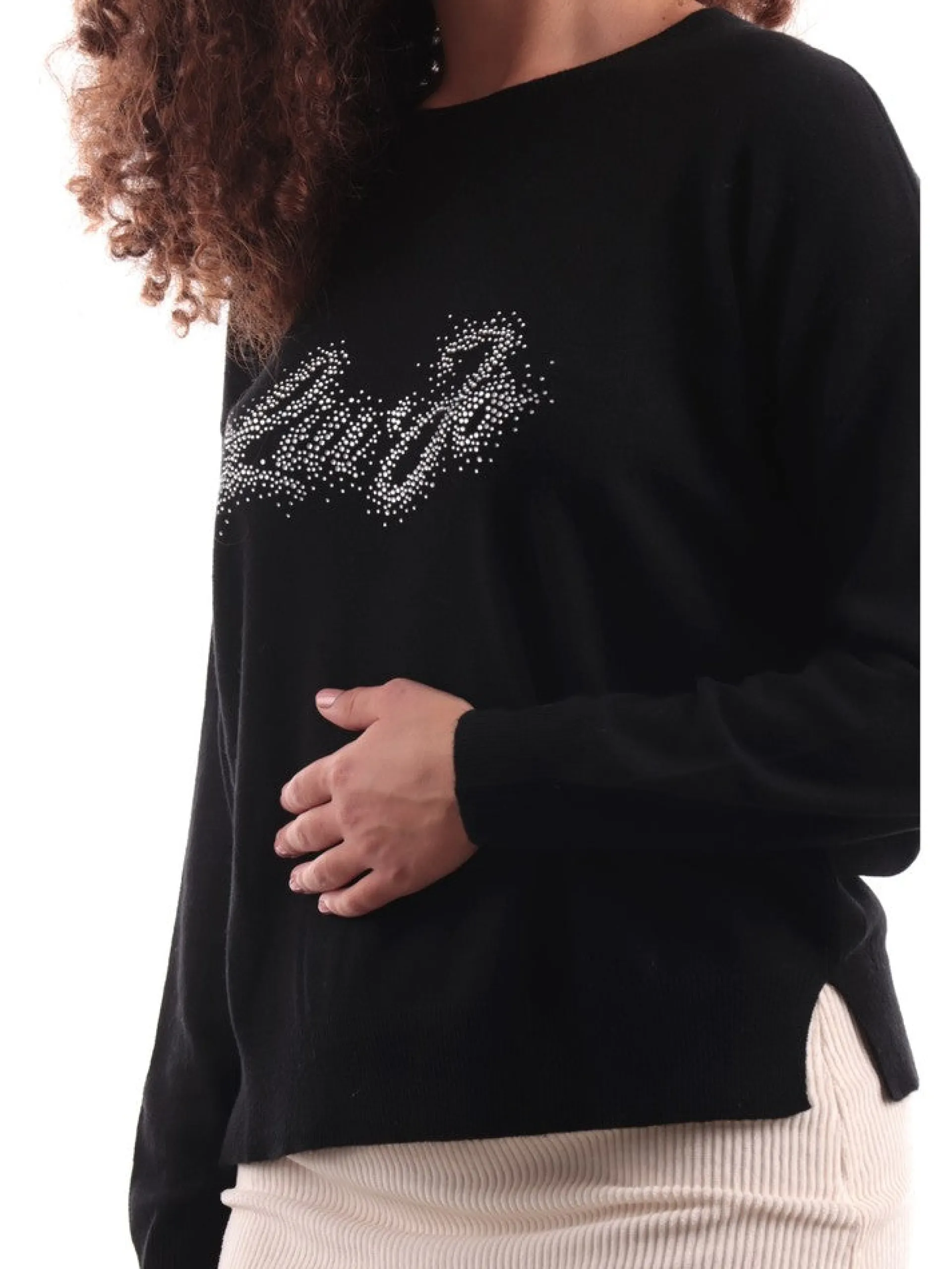 LIU JO MILANO Maglie*Maglione Liu Jo nero da donna con logo strass MF3365MS14G