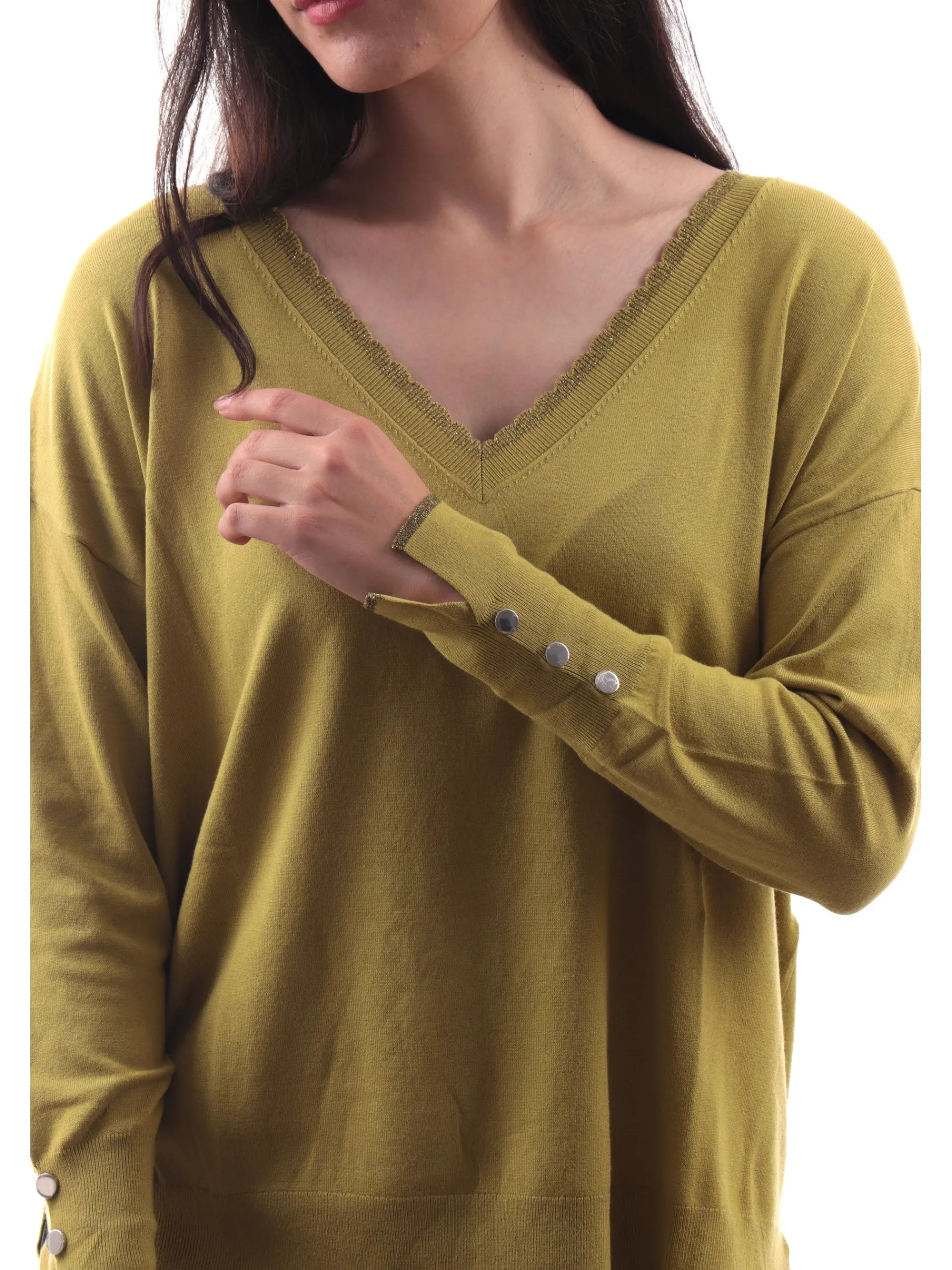 LIU JO MILANO Maglie*Maglione Liu Jo verde da donna scollo a V lurex WF4009MS49I
