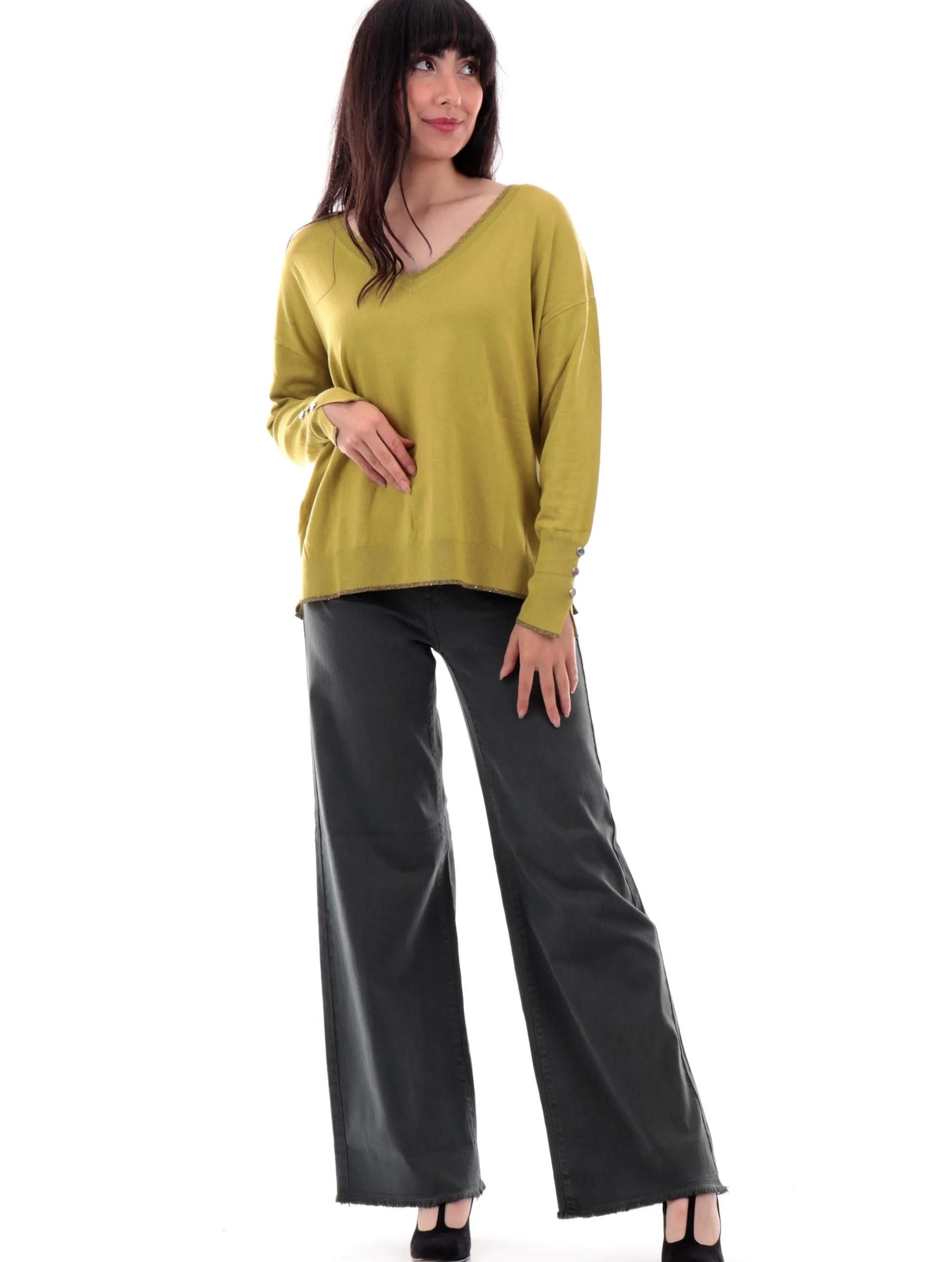 LIU JO MILANO Maglie*Maglione Liu Jo verde da donna scollo a V lurex WF4009MS49I