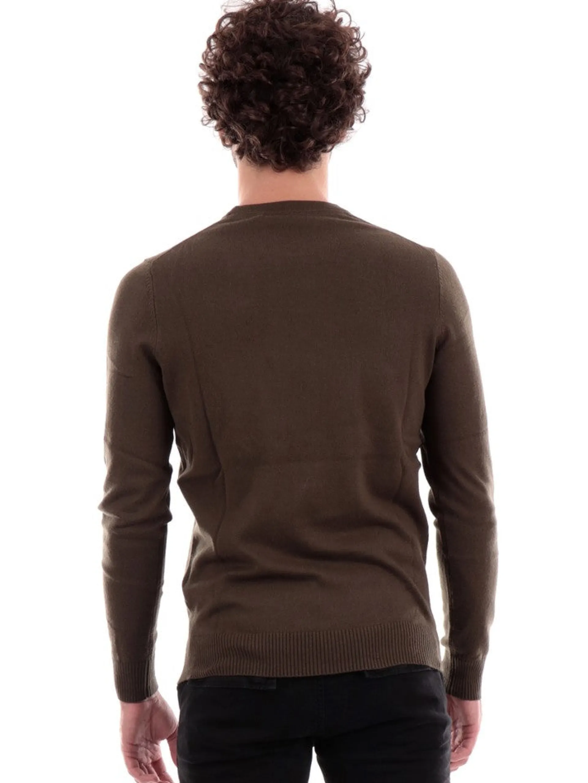 LYLE & SCOTT Maglie*Maglione Lyle Scott verde oliva da uomo Crew Neck Cotton Merino KN400VCE