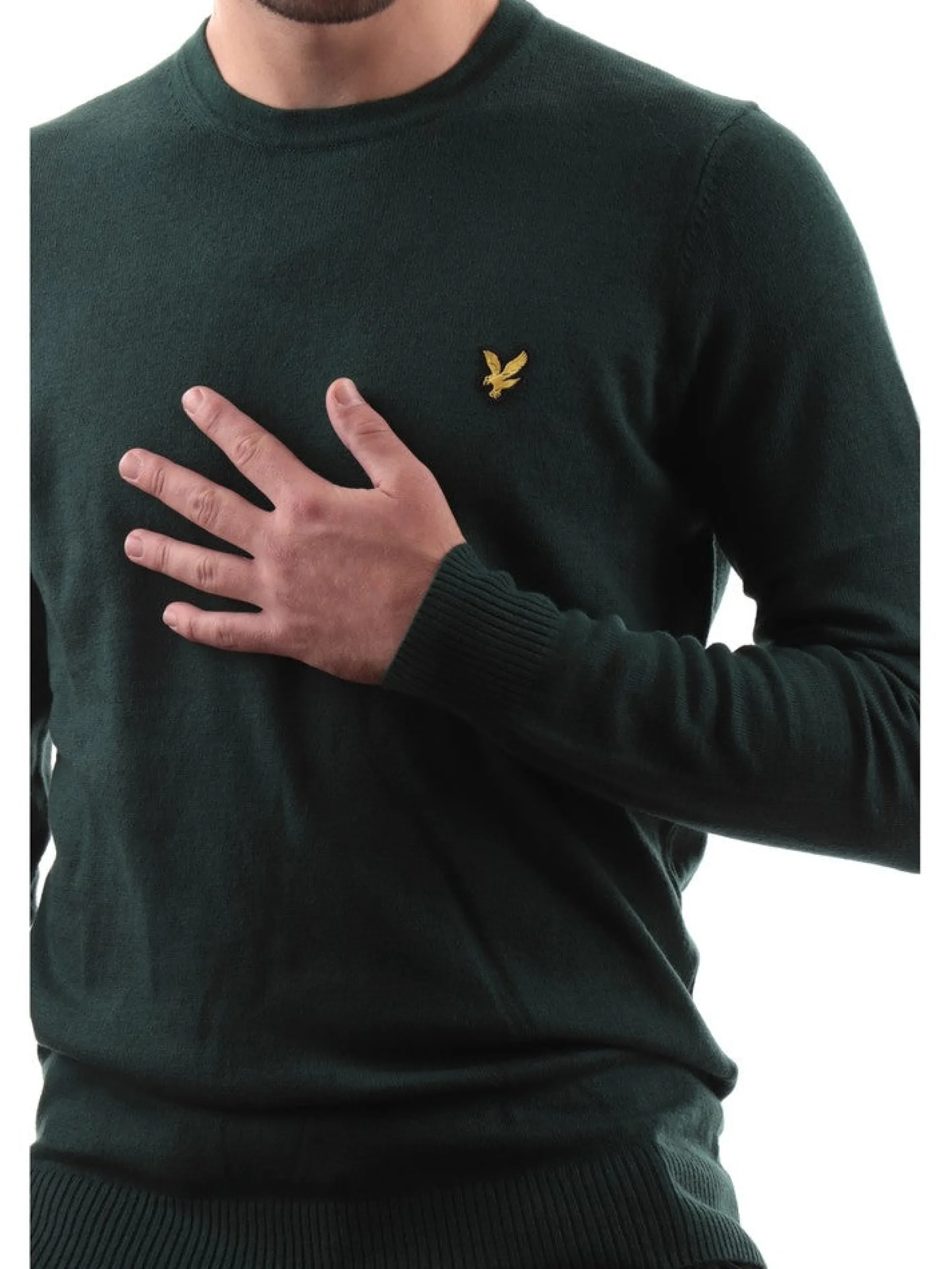 LYLE & SCOTT Maglie*Maglione Lyle Scott verde da uomo Crew Neck Cotton Merino KN400VCE