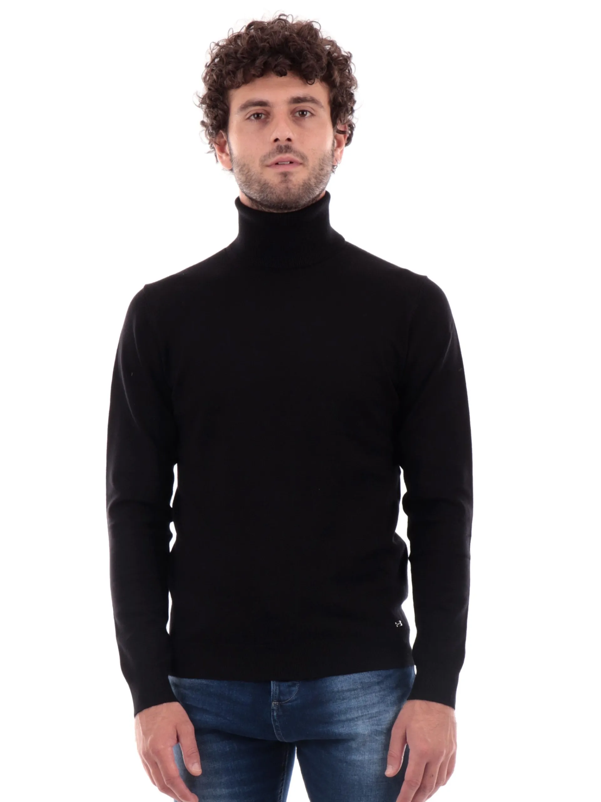 MARKUP Maglie*Maglione Nero da Uomo a Collo Alto Dolcevita in Viscosa MK20015