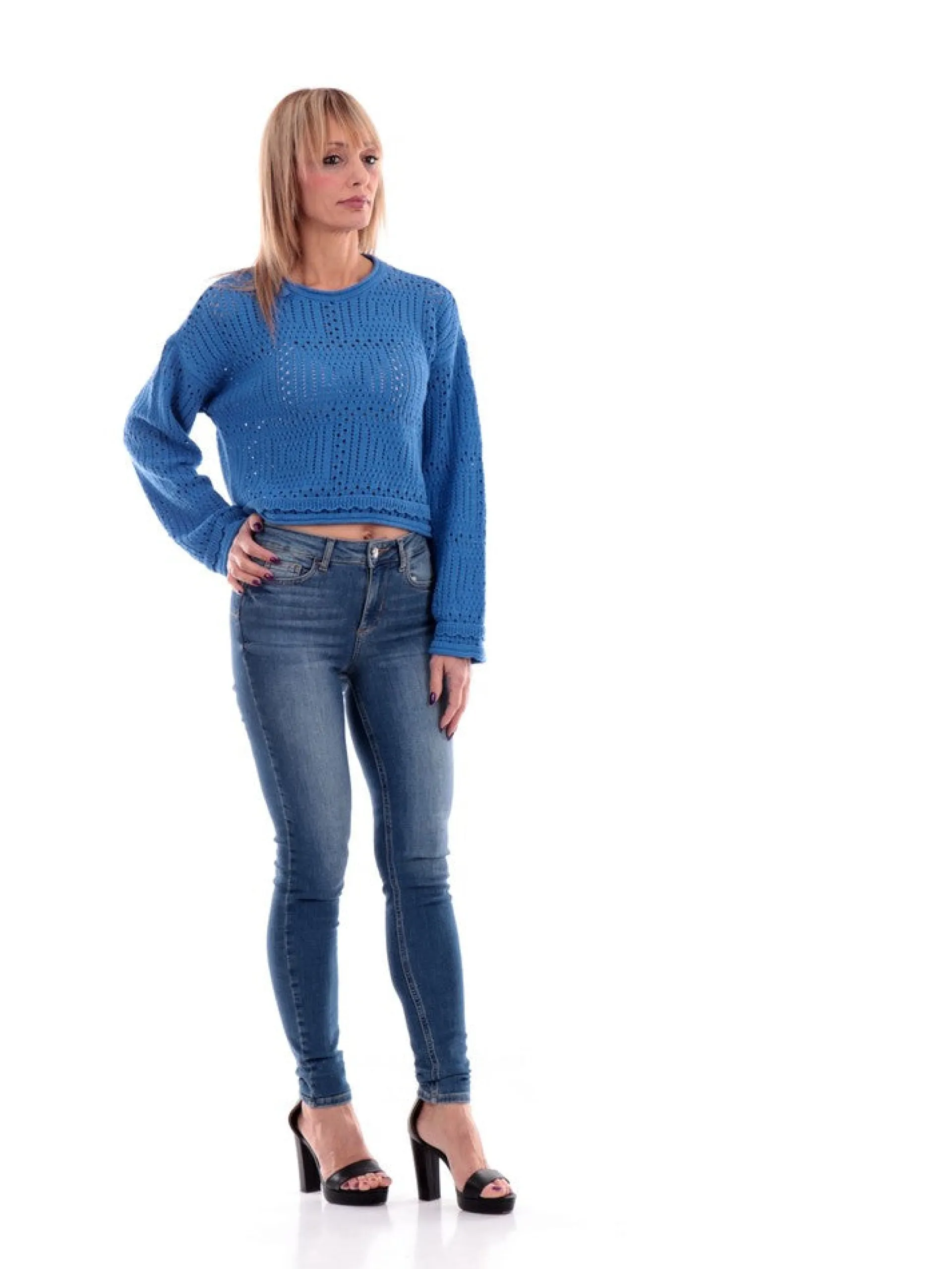 ONLY Maglie*Maglione azzuro da donna Cropped O-Neck 15285907