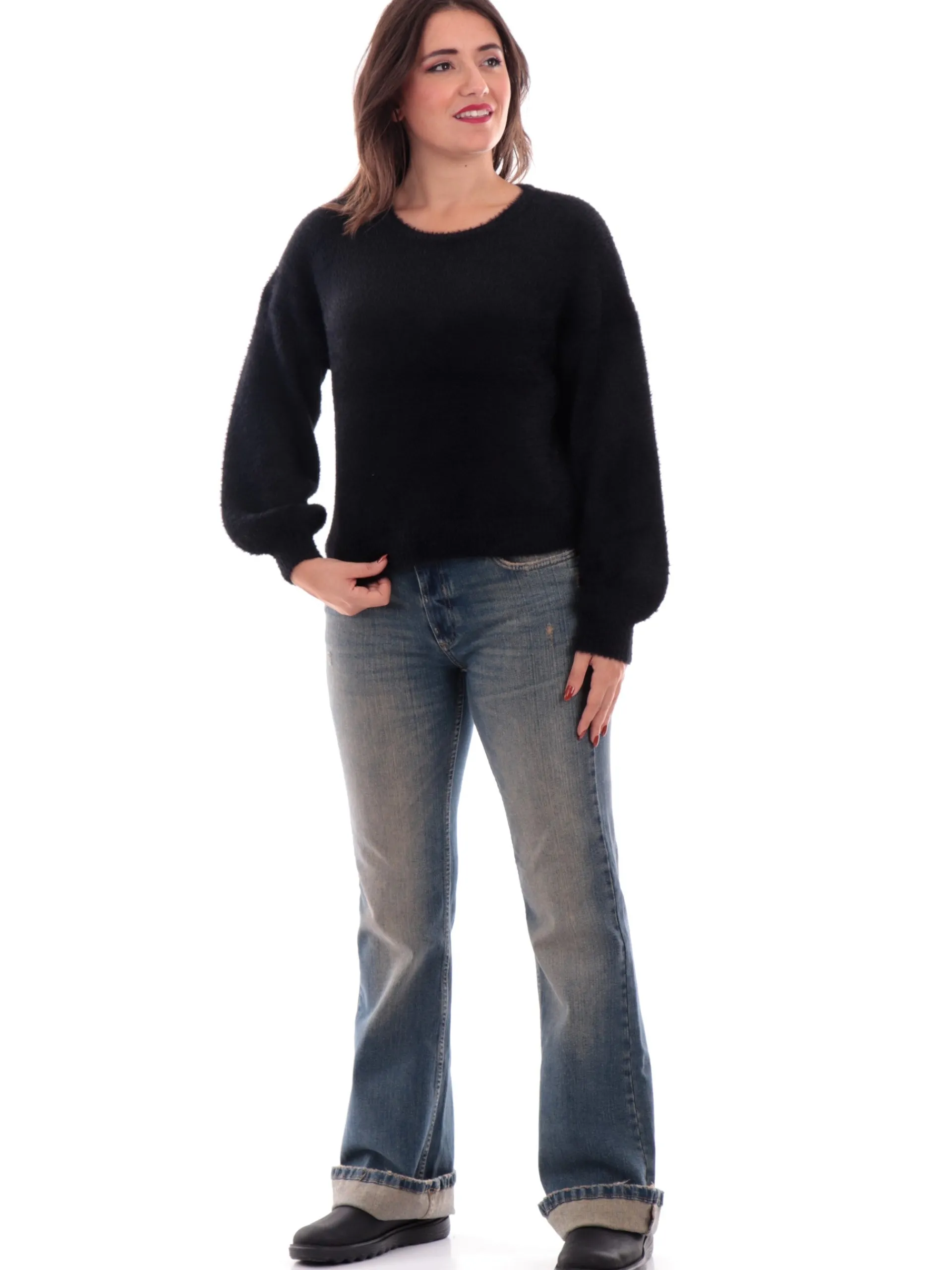 ONLY Maglie*Maglione pelliccia eco nero da donna girocollo 15235973