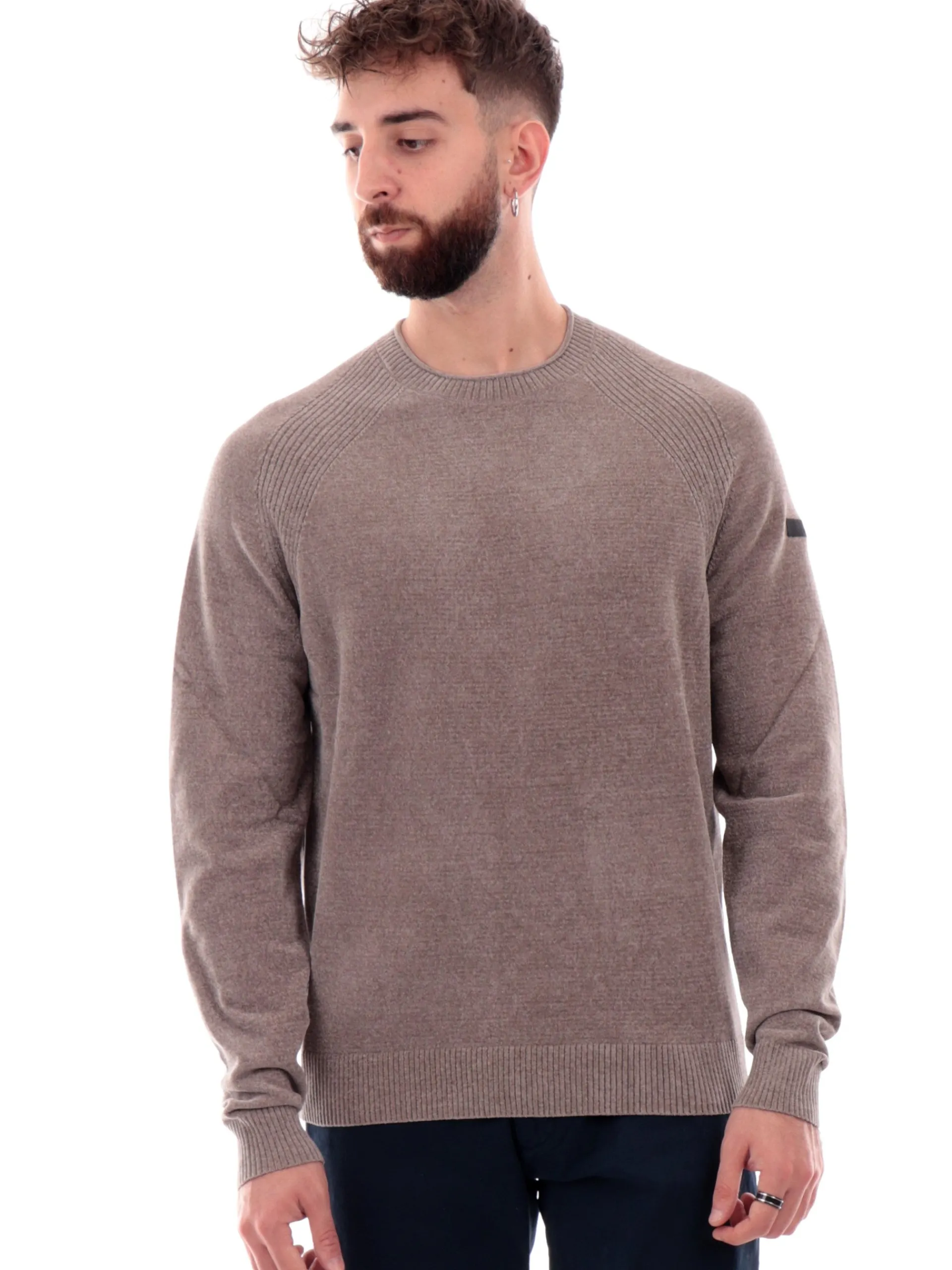 RRD Maglie*Maglione velluto grigio da uomo girocollo W24132