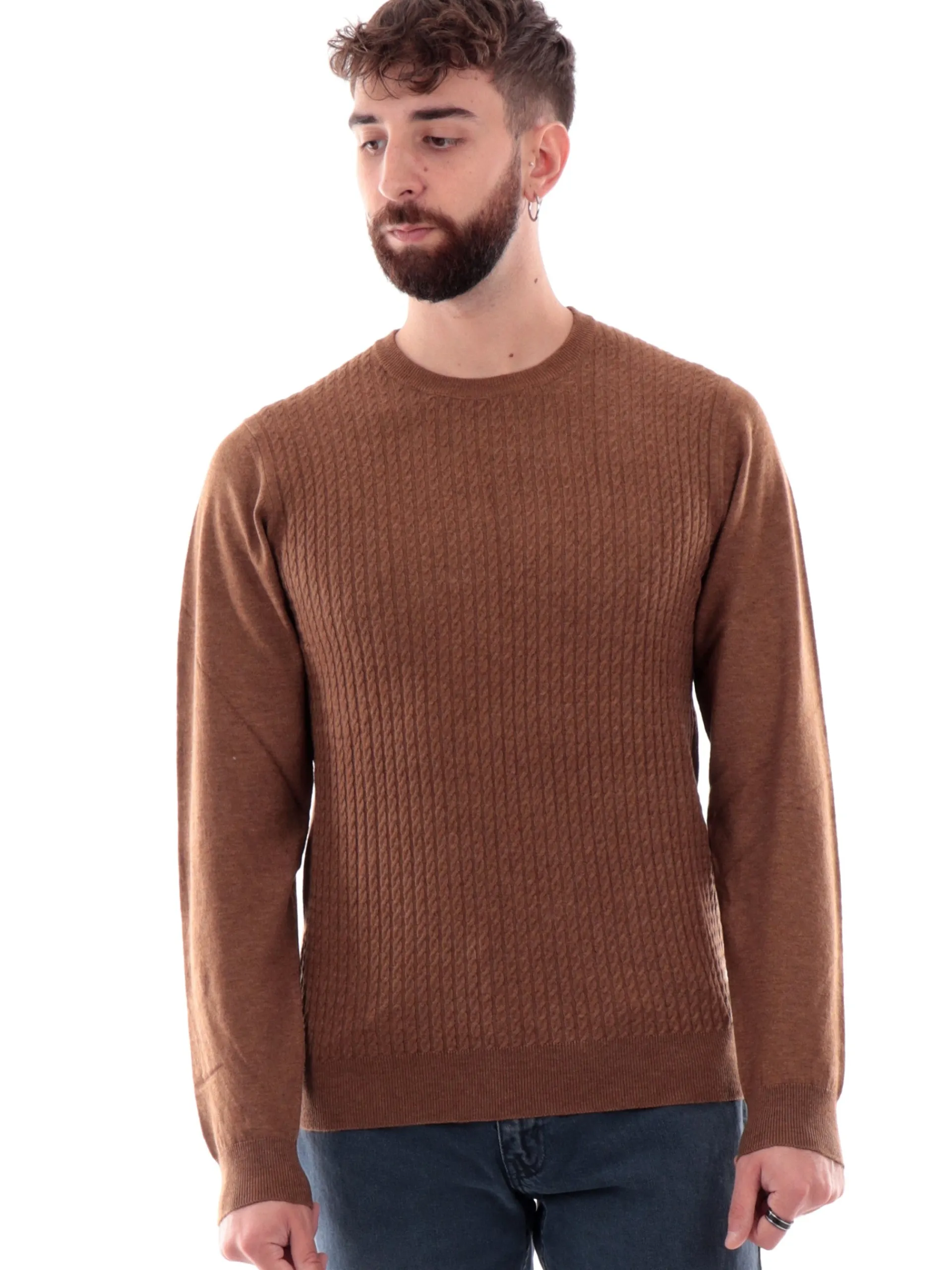 YES ZEE Maglie*Maglione marrone da uomo girocollo M840ZS000