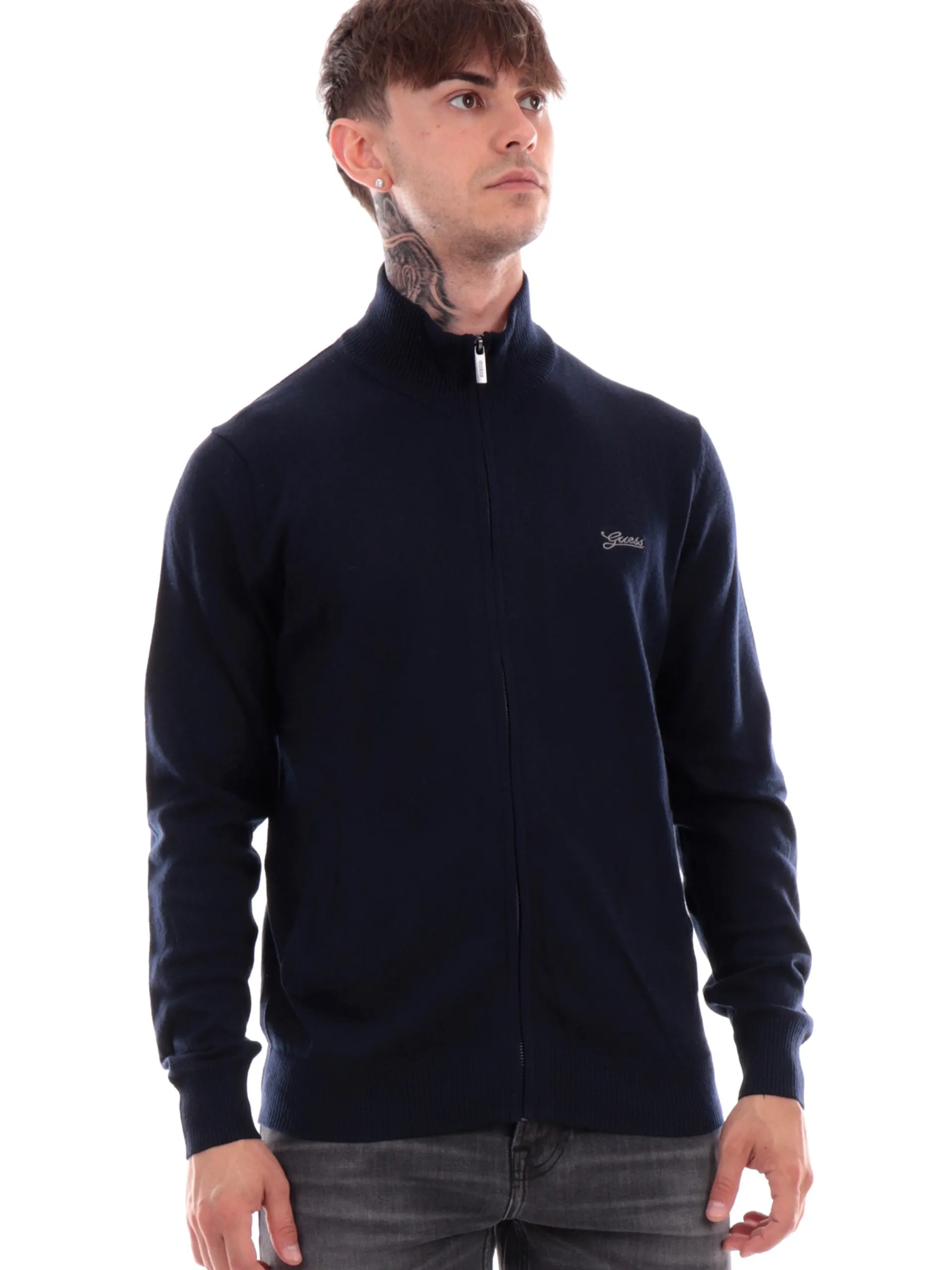 GUESS Maglie*Maglione zip blu da uomo Darrel M4YR03Z3052