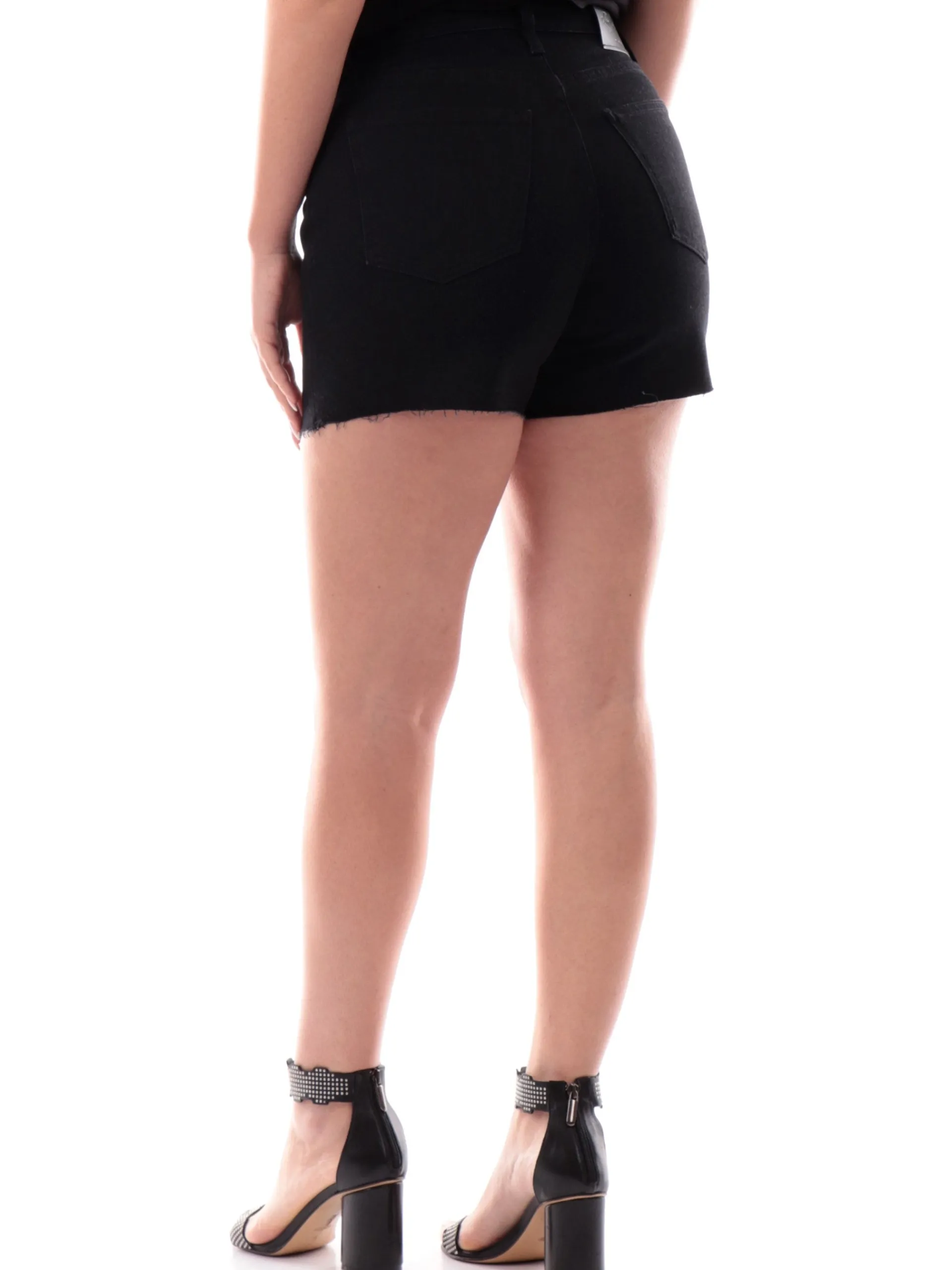 CALVIN KLEIN Shorts*Pantaloncini neri Mom da donna con orli sfrangiati J20J225154