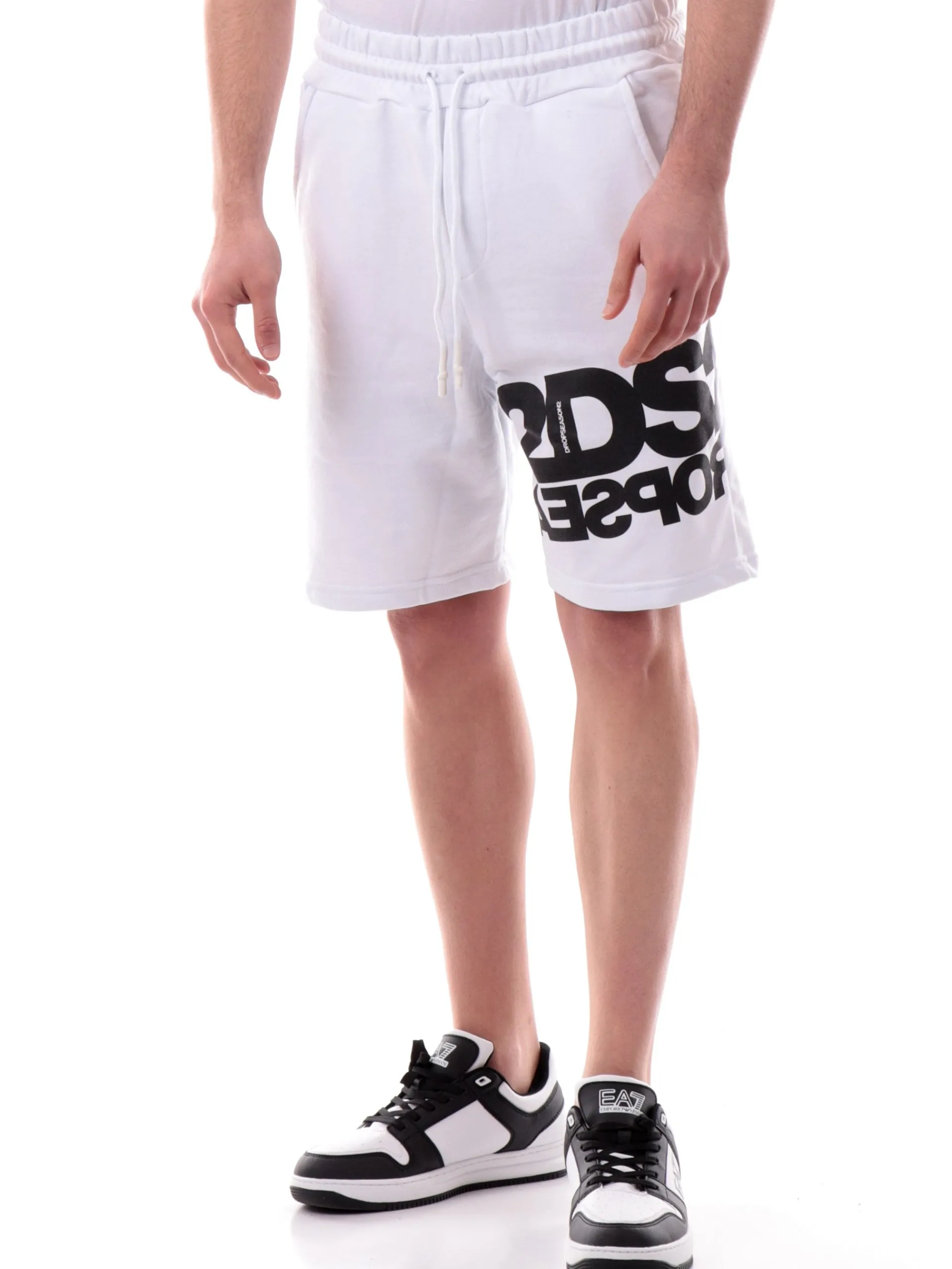 DS2 Bermuda*Pantaloncini bianchi da uomo scritta nera SS25241