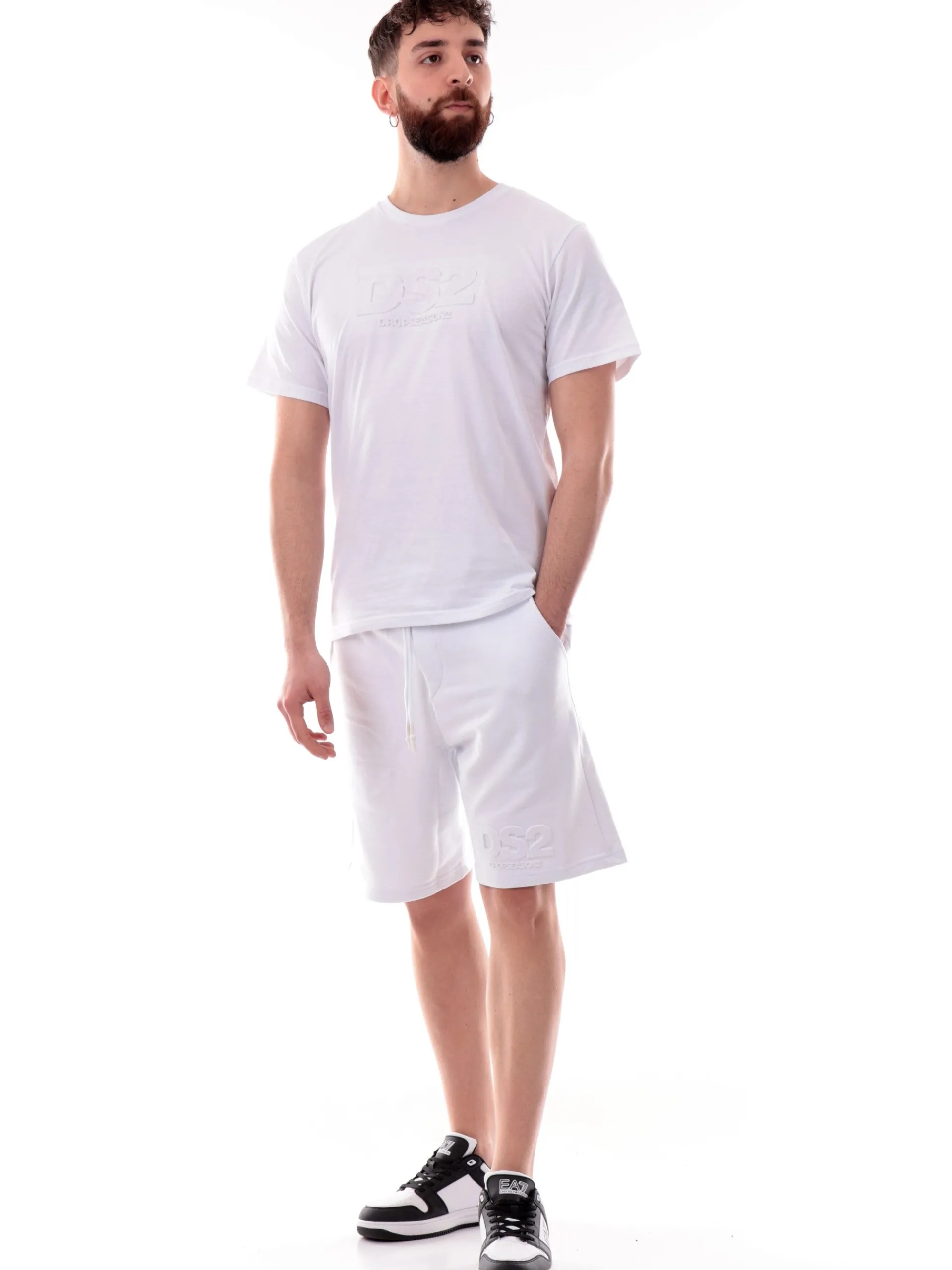DS2 Bermuda*Pantaloncini bianchi da uomo con logo rilievo SS25214