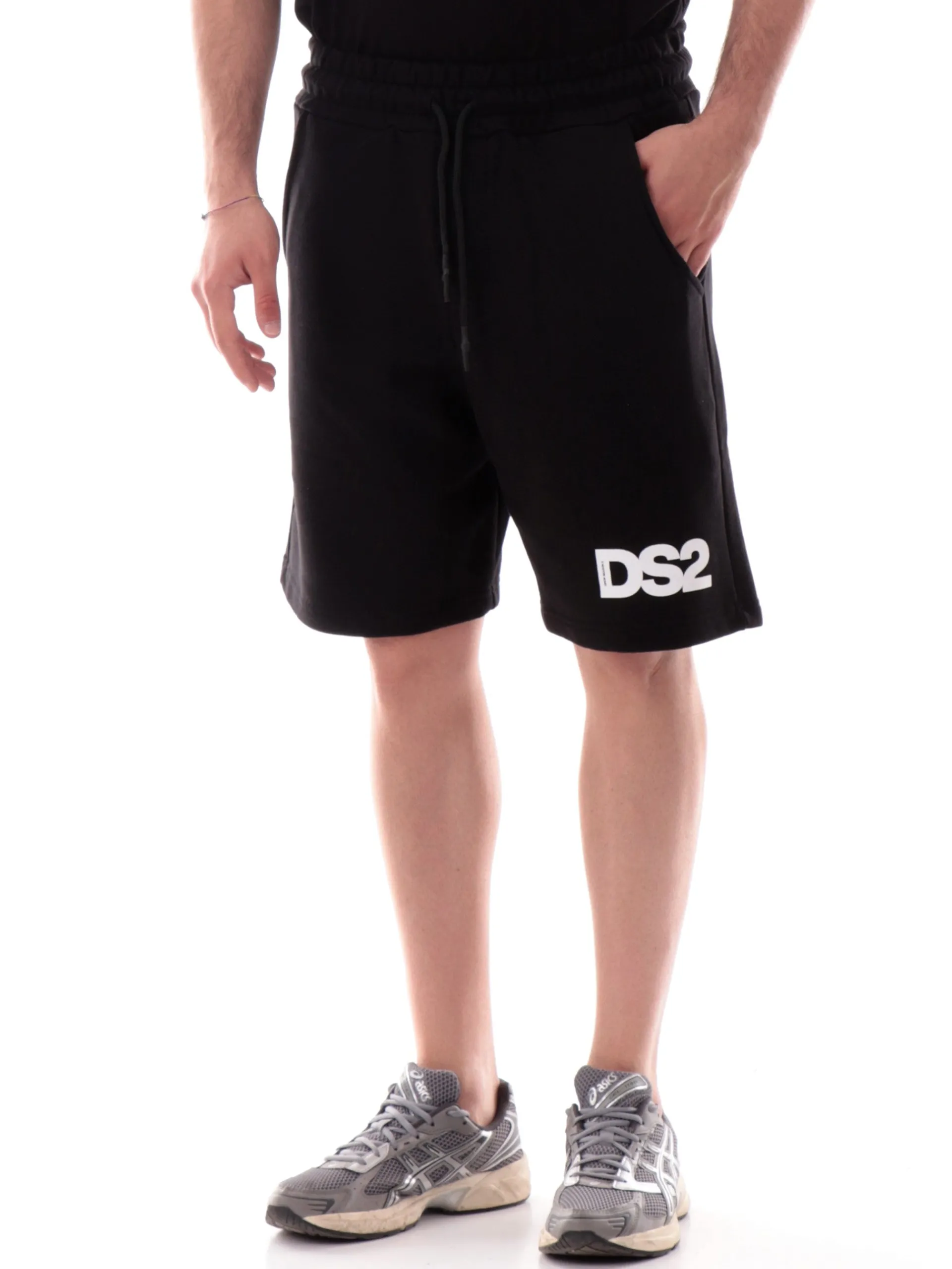 DS2 Bermuda*Pantaloncini neri da uomo logo bianco SS25260
