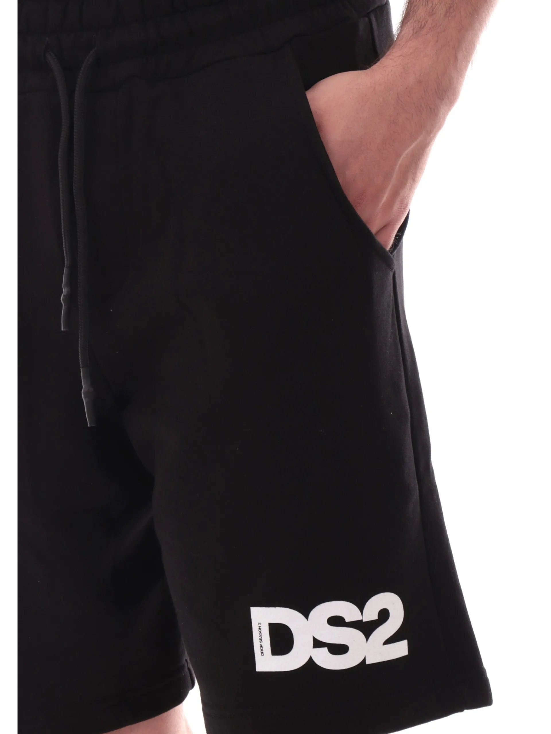DS2 Bermuda*Pantaloncini neri da uomo logo bianco SS25260
