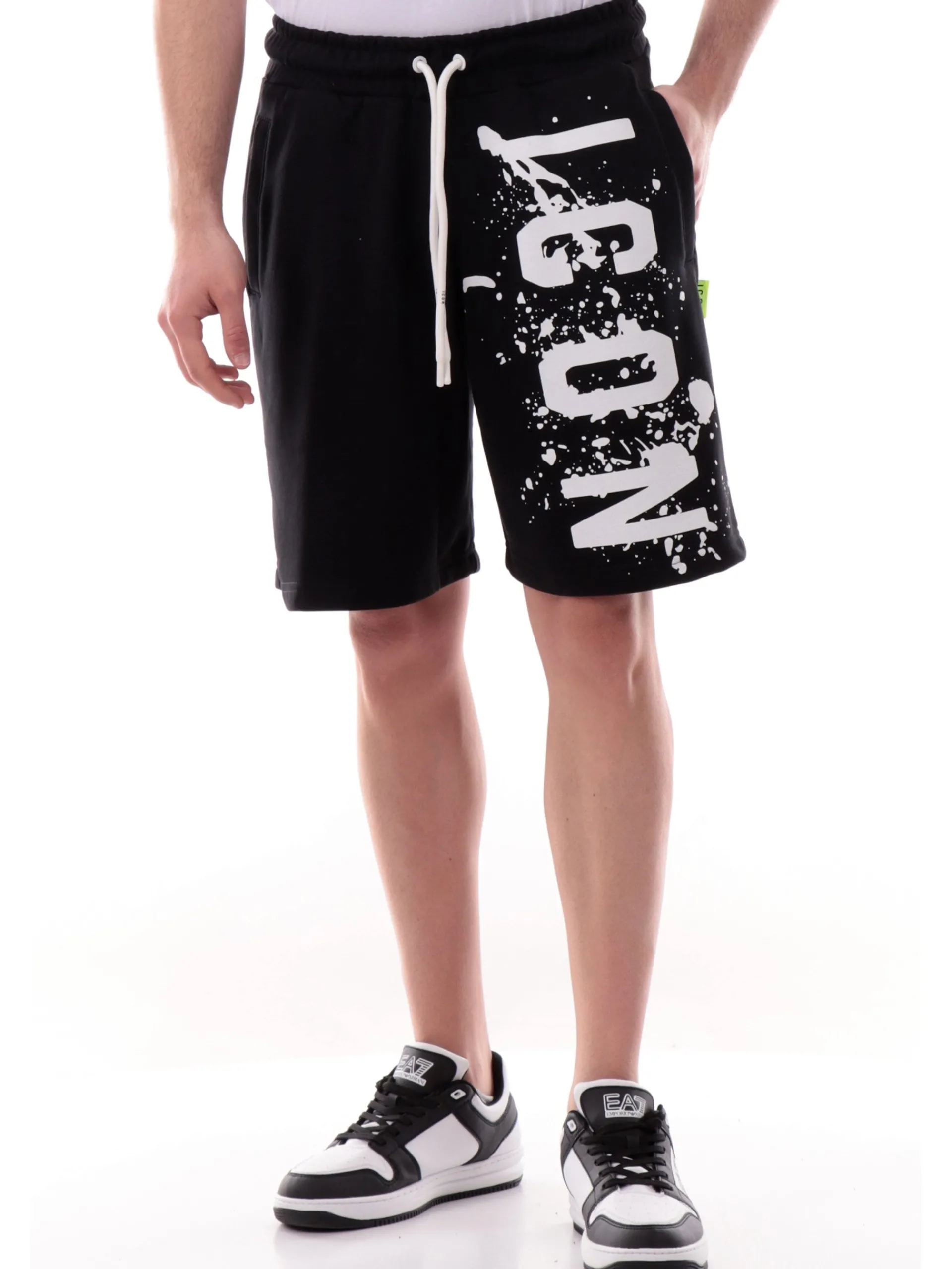 ICON Bermuda*Pantaloncini neri da uomo con logo vernice ICUS2S5B005