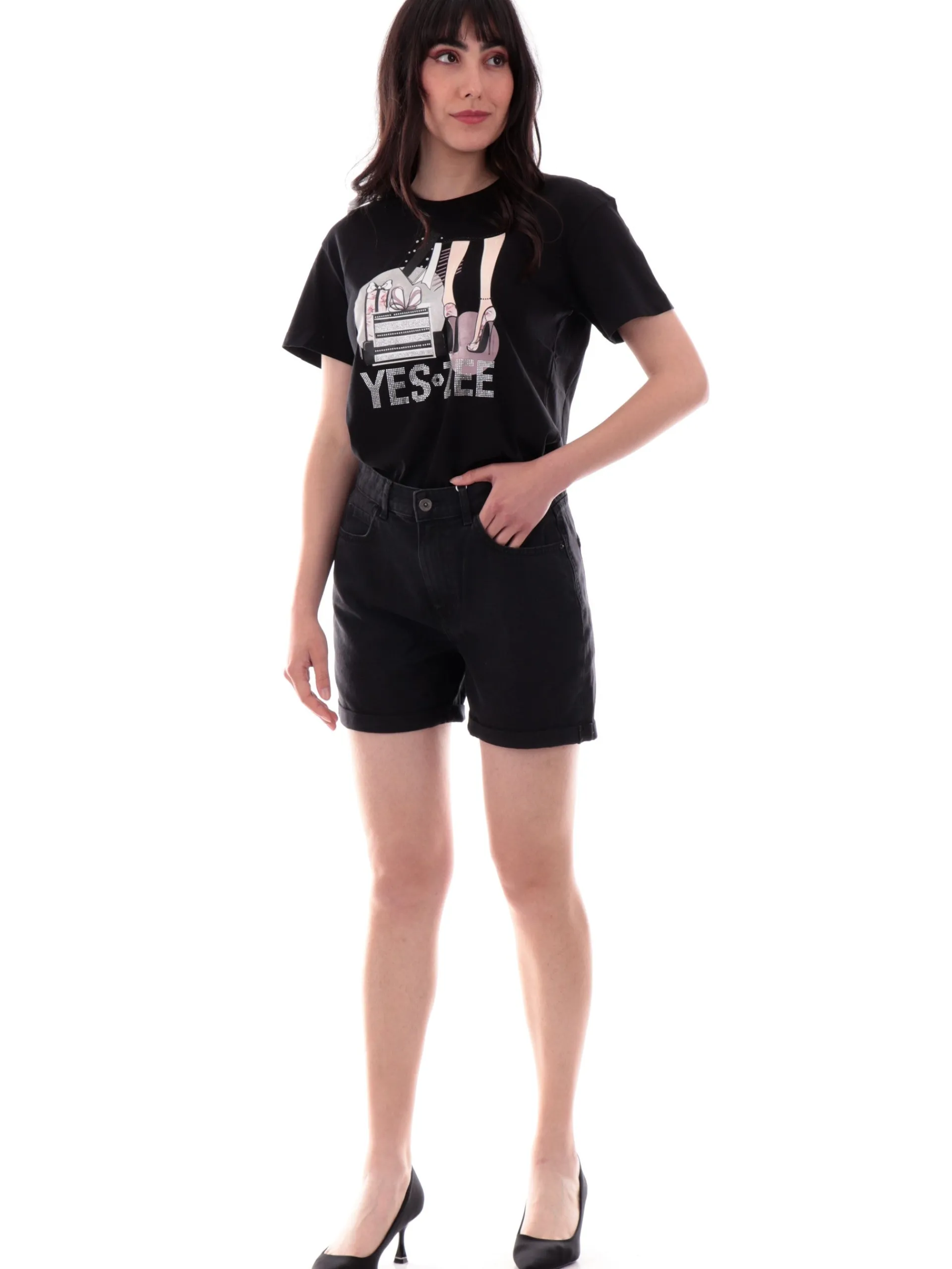 ONLY Shorts*Pantaloncini jeans neri da donna con risvoltino 15230571