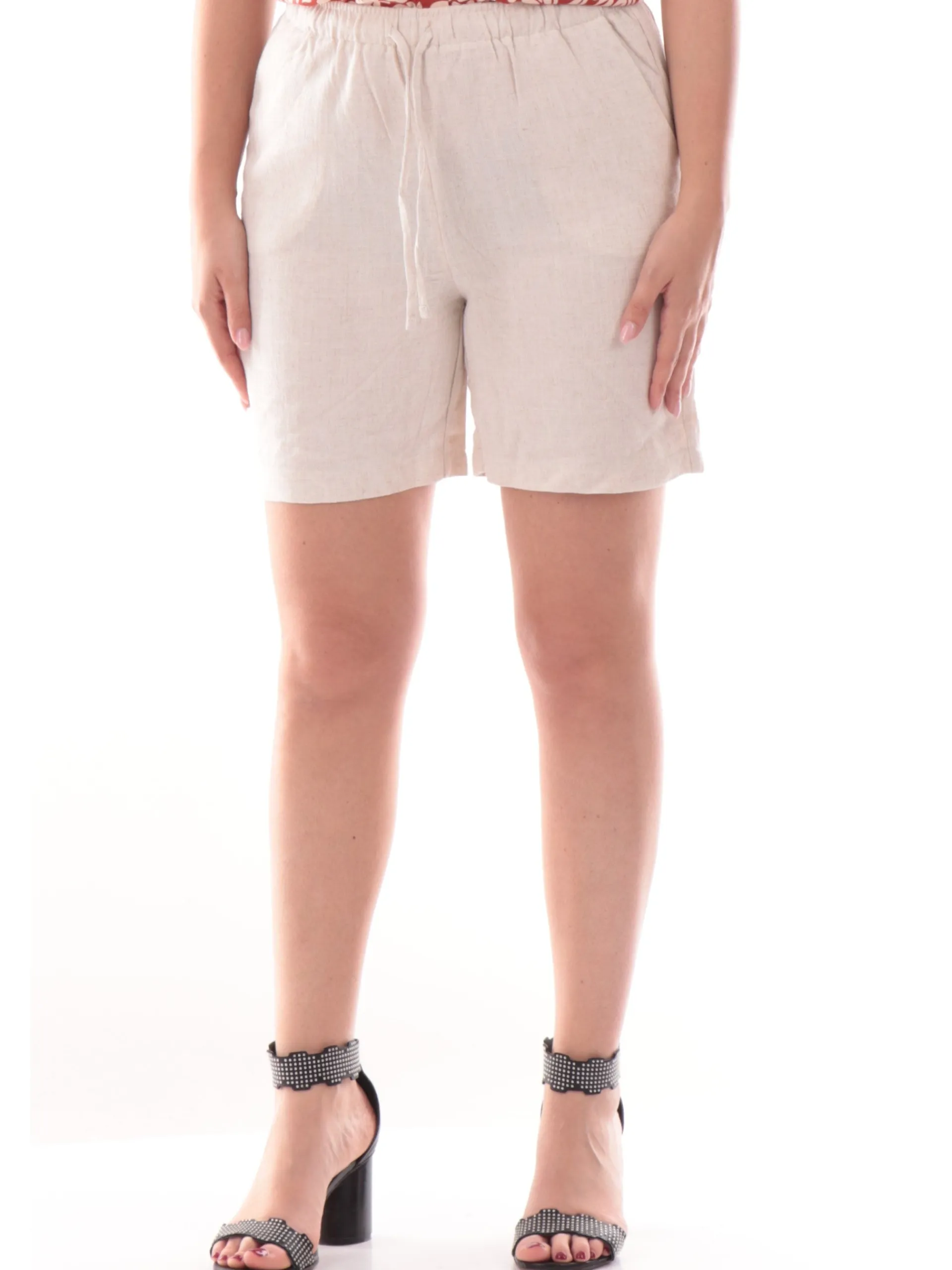 ONLY Shorts*Pantaloncini lino beige da donna pull-up 15333032