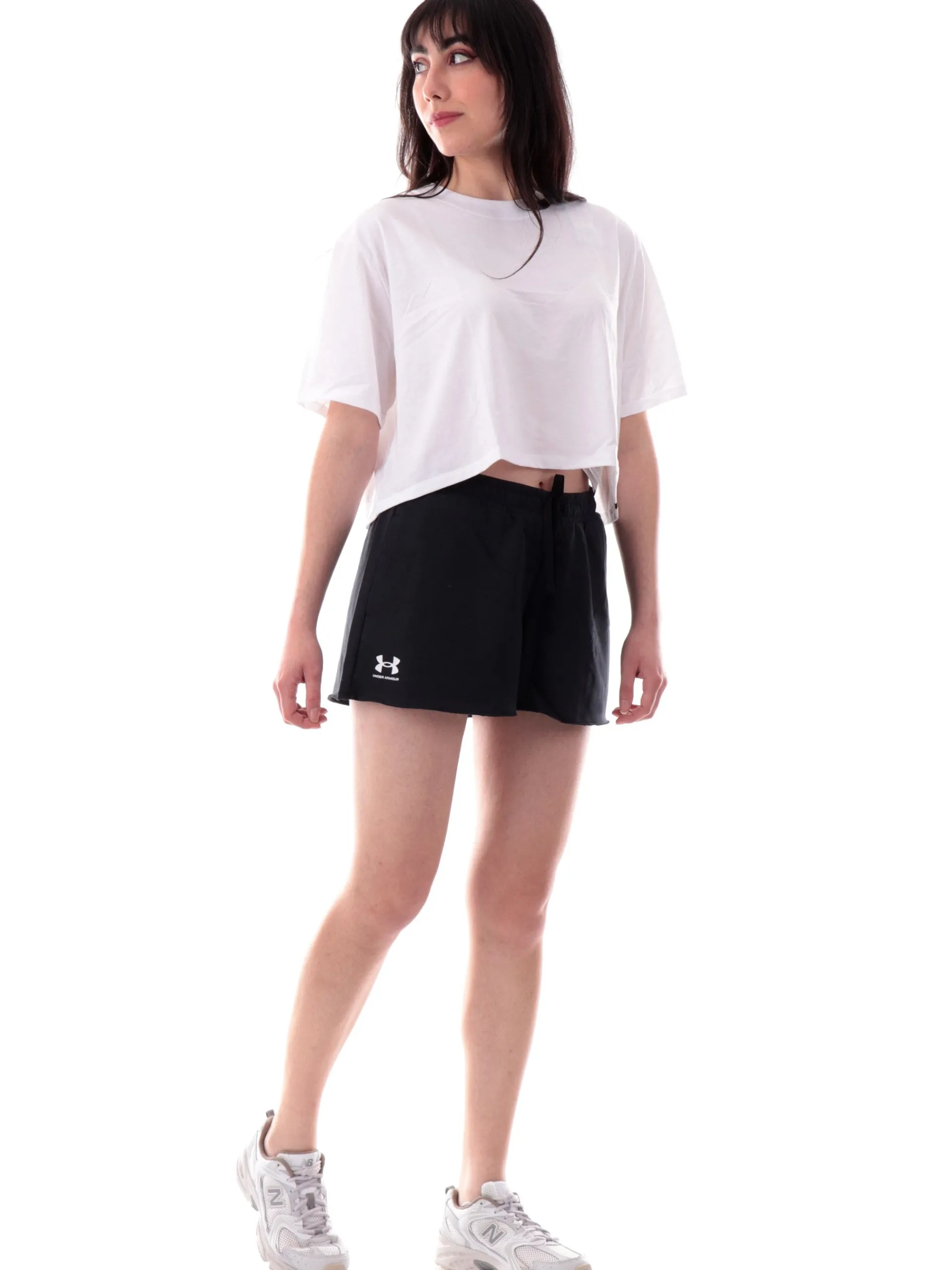 UNDER ARMOUR Shorts*Pantaloncini neri Rival Terry da donna con logo 13896570