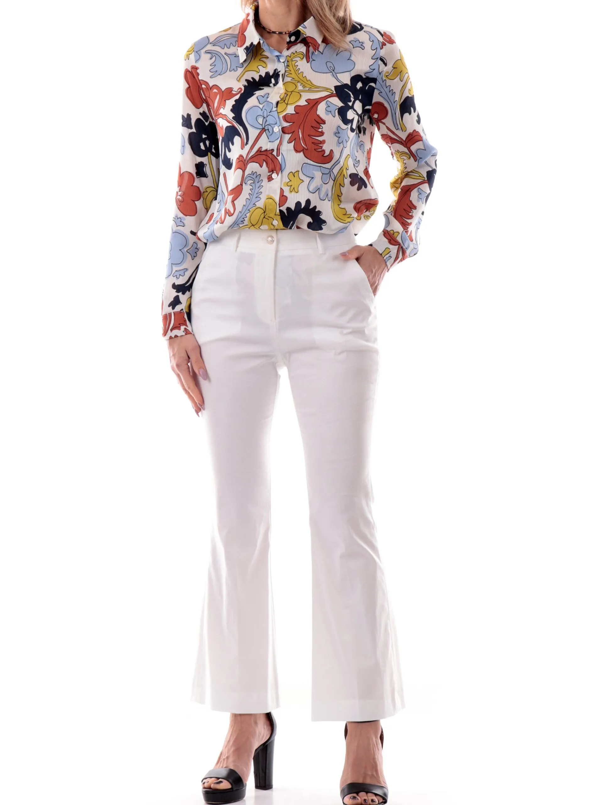 YES ZEE Pantaloni*Pantaloni a zampa bianchi da donna P323KD00