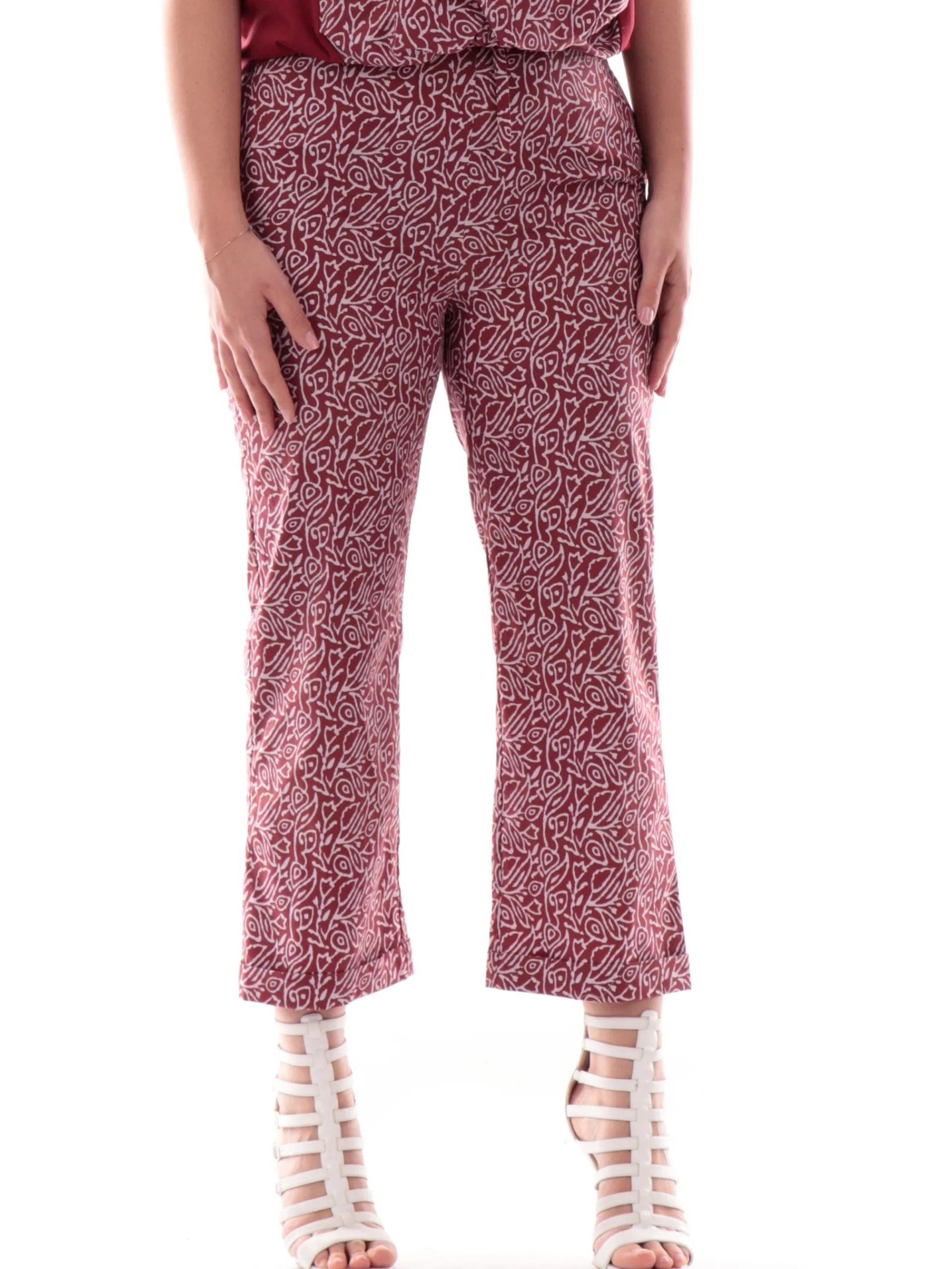 ANIS Pantaloni*Pantaloni Chino bordeaux da donna con risvolto Crop 251C1338
