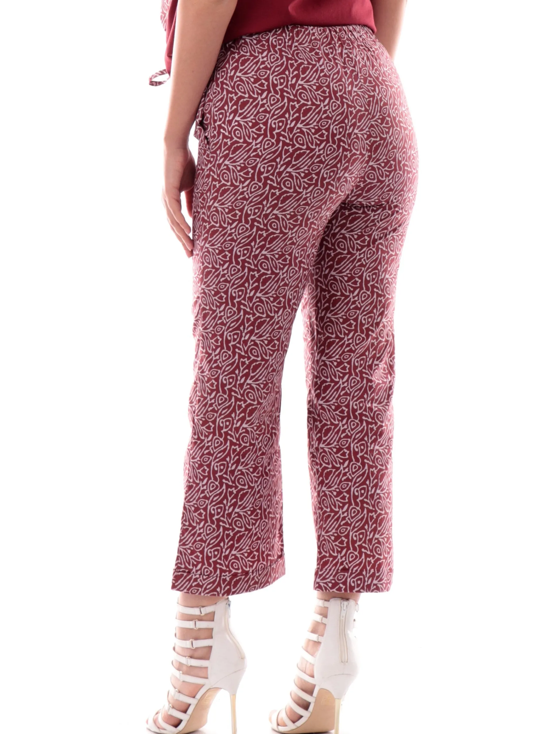 ANIS Pantaloni*Pantaloni Chino bordeaux da donna con risvolto Crop 251C1338