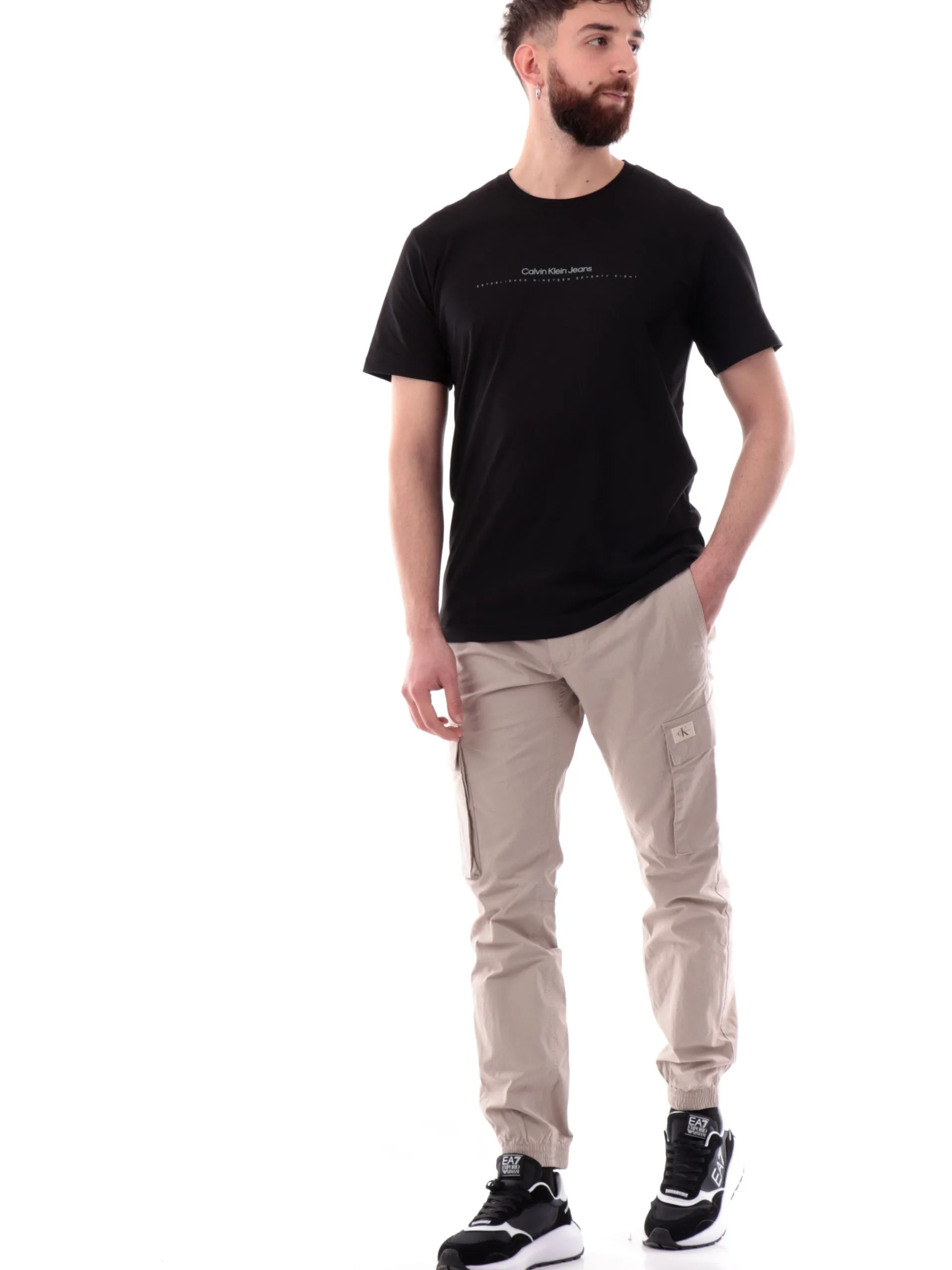 CALVIN KLEIN Pantaloni*Pantaloni beige da uomo cargo con polsini elastici J30J327614