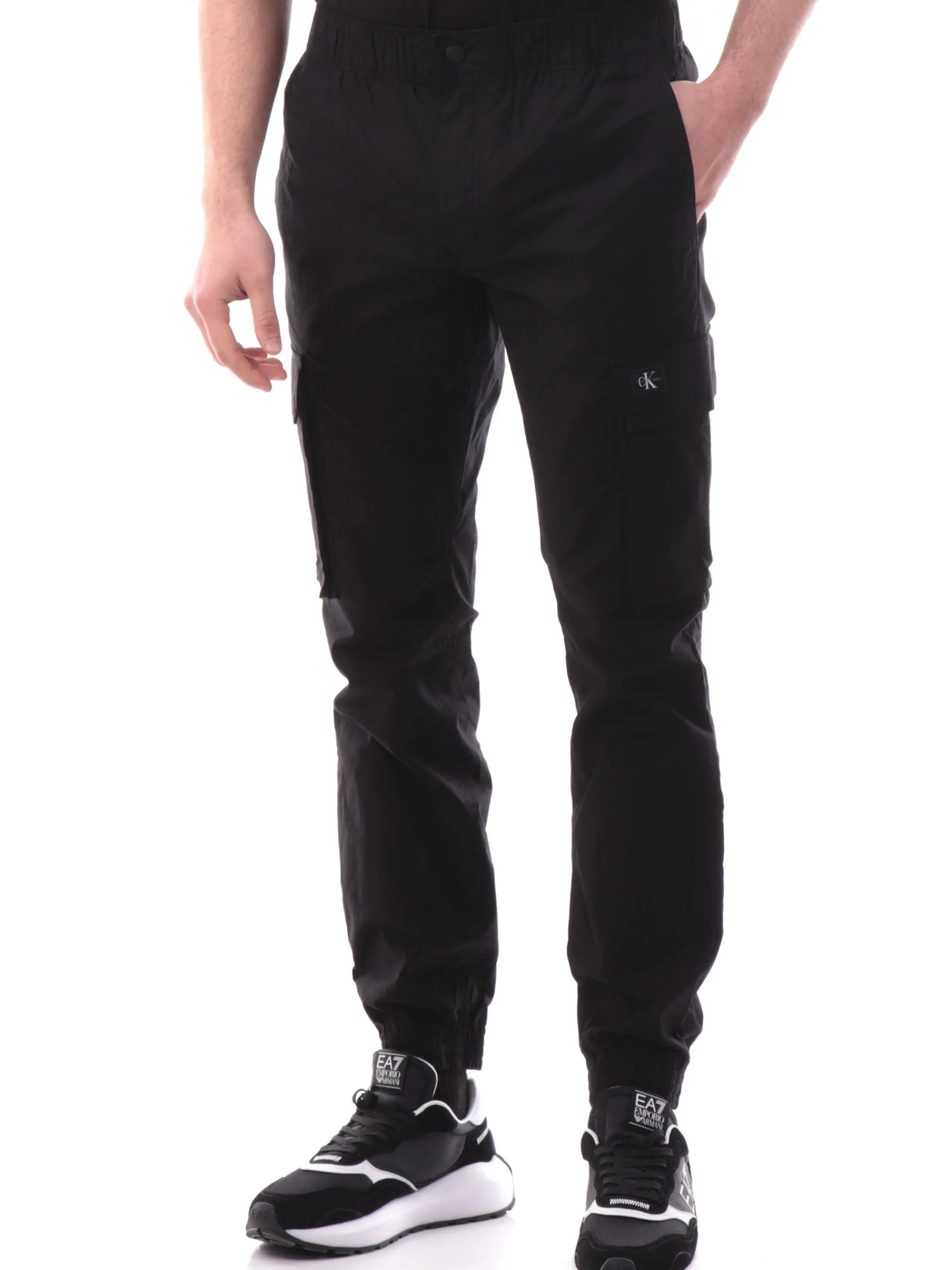 CALVIN KLEIN Pantaloni*Pantaloni neri da uomo cargo con polsini elastici J30J327614