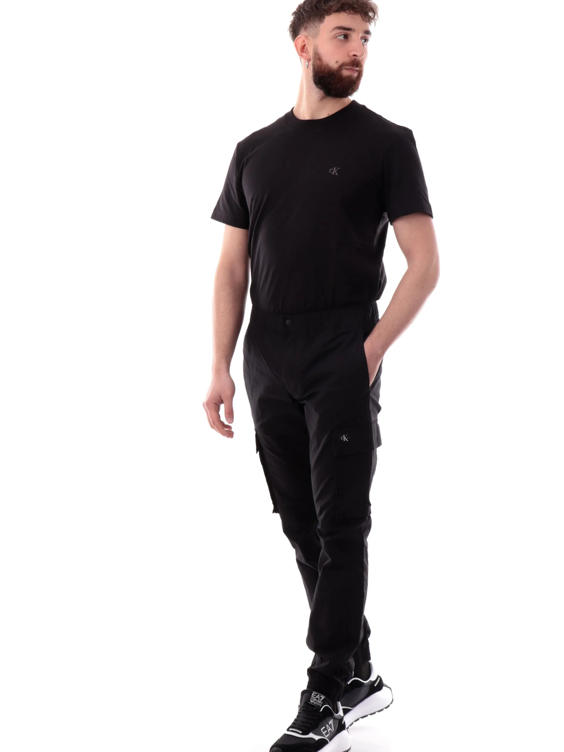 CALVIN KLEIN Pantaloni*Pantaloni neri da uomo cargo con polsini elastici J30J327614