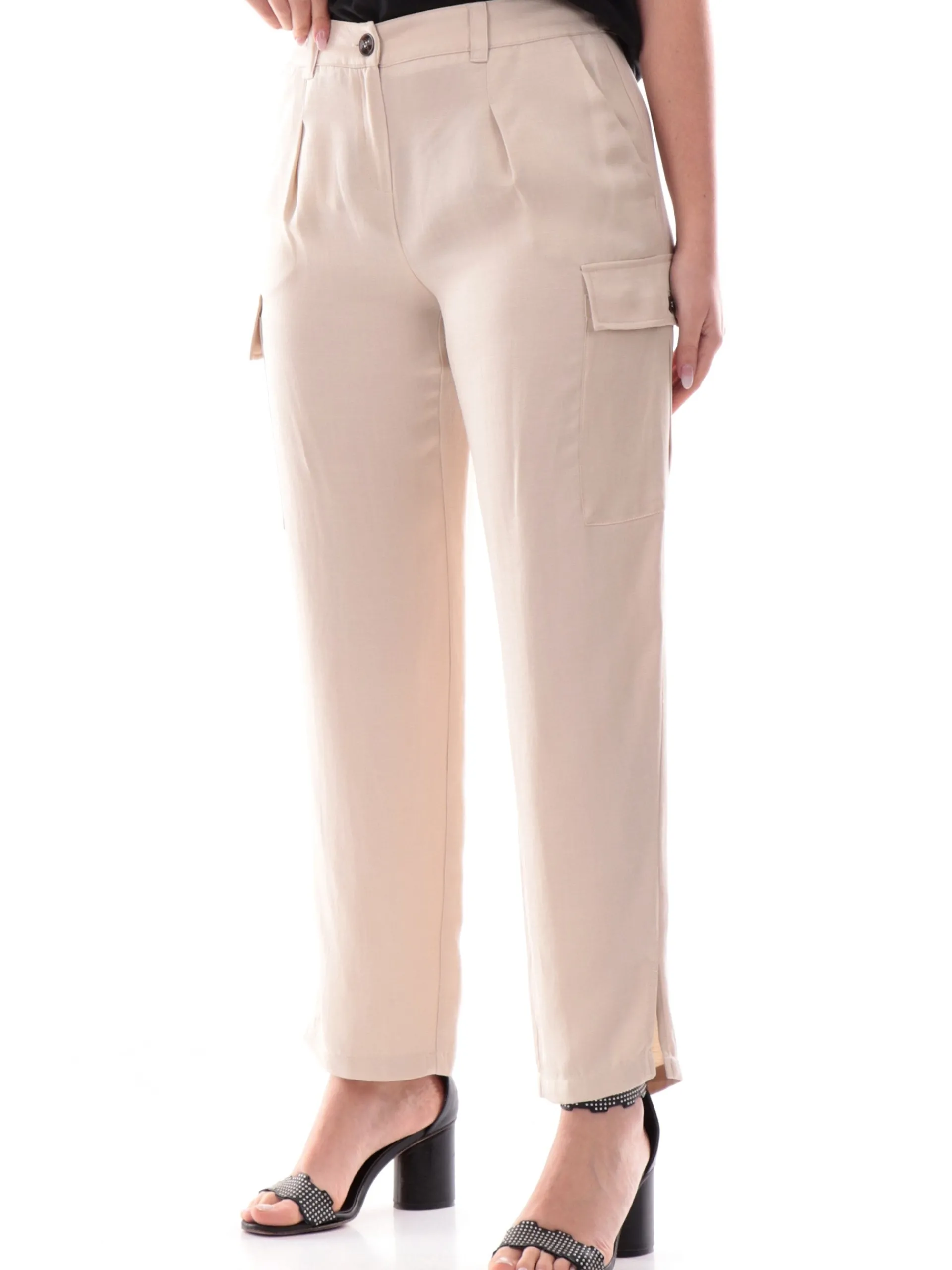 EMME MARELLA Pantaloni*Pantaloni cargo beige da donna in lino AIA