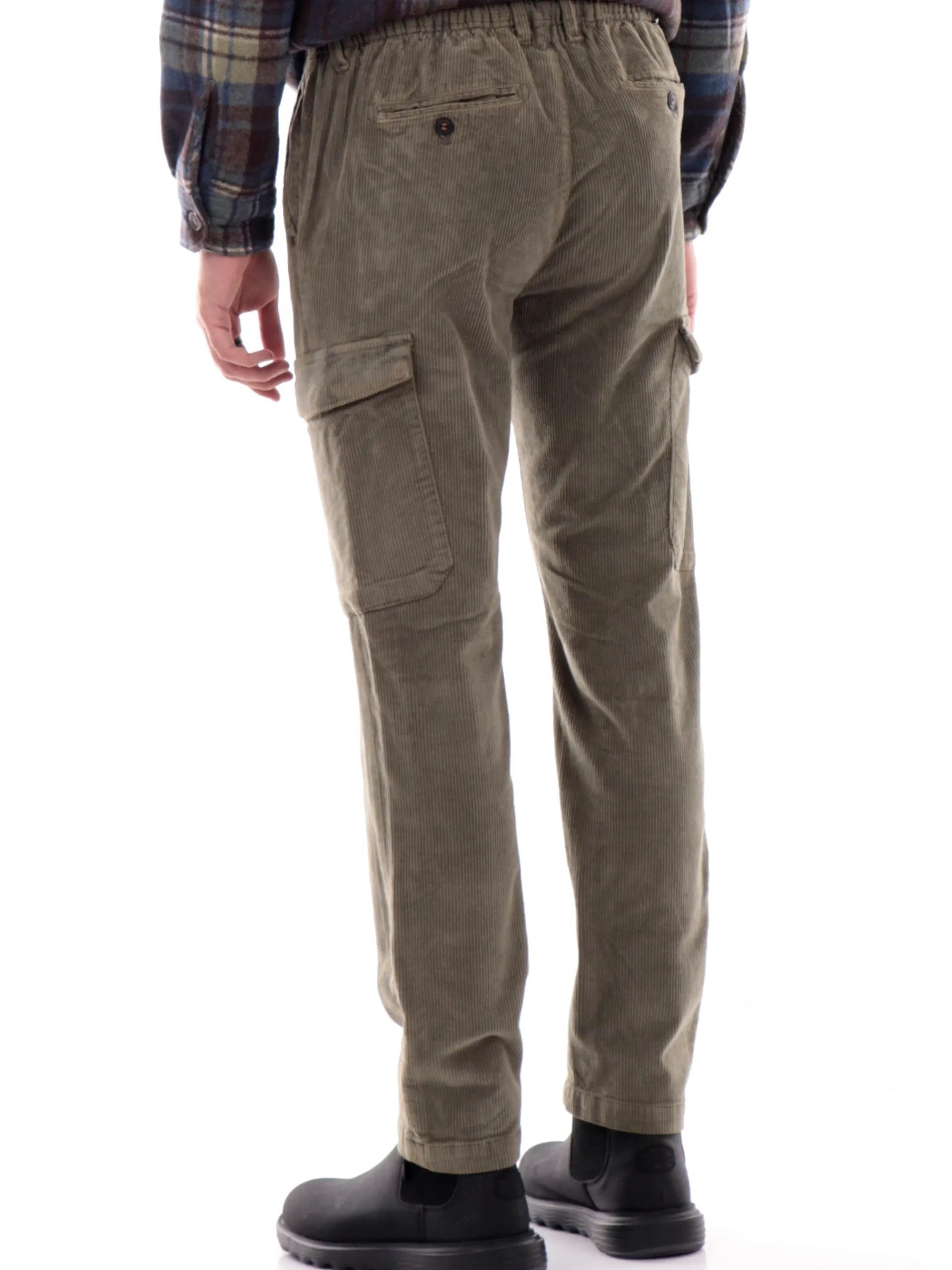 IMPURE Pantaloni*Pantaloni cargo verdi da uomo in velluto SMITH