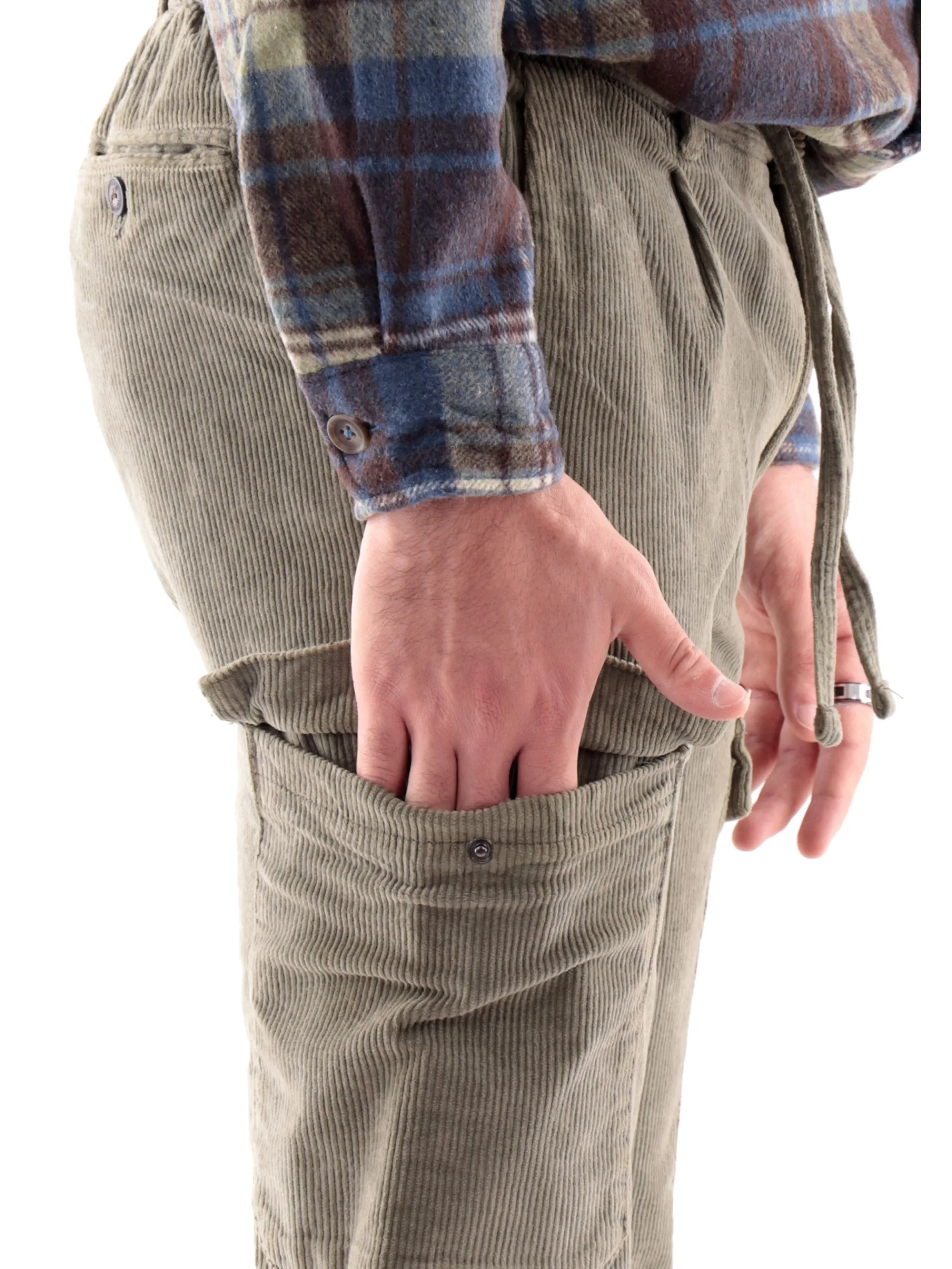 IMPURE Pantaloni*Pantaloni cargo verdi da uomo in velluto SMITH