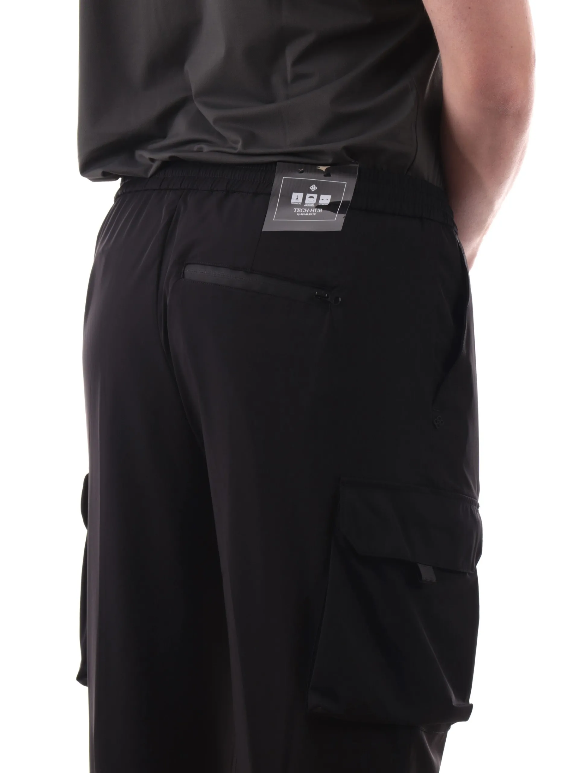 MARKUP Pantaloni*Pantaloni cargo neri da uomo tessuto tecnico MK895185