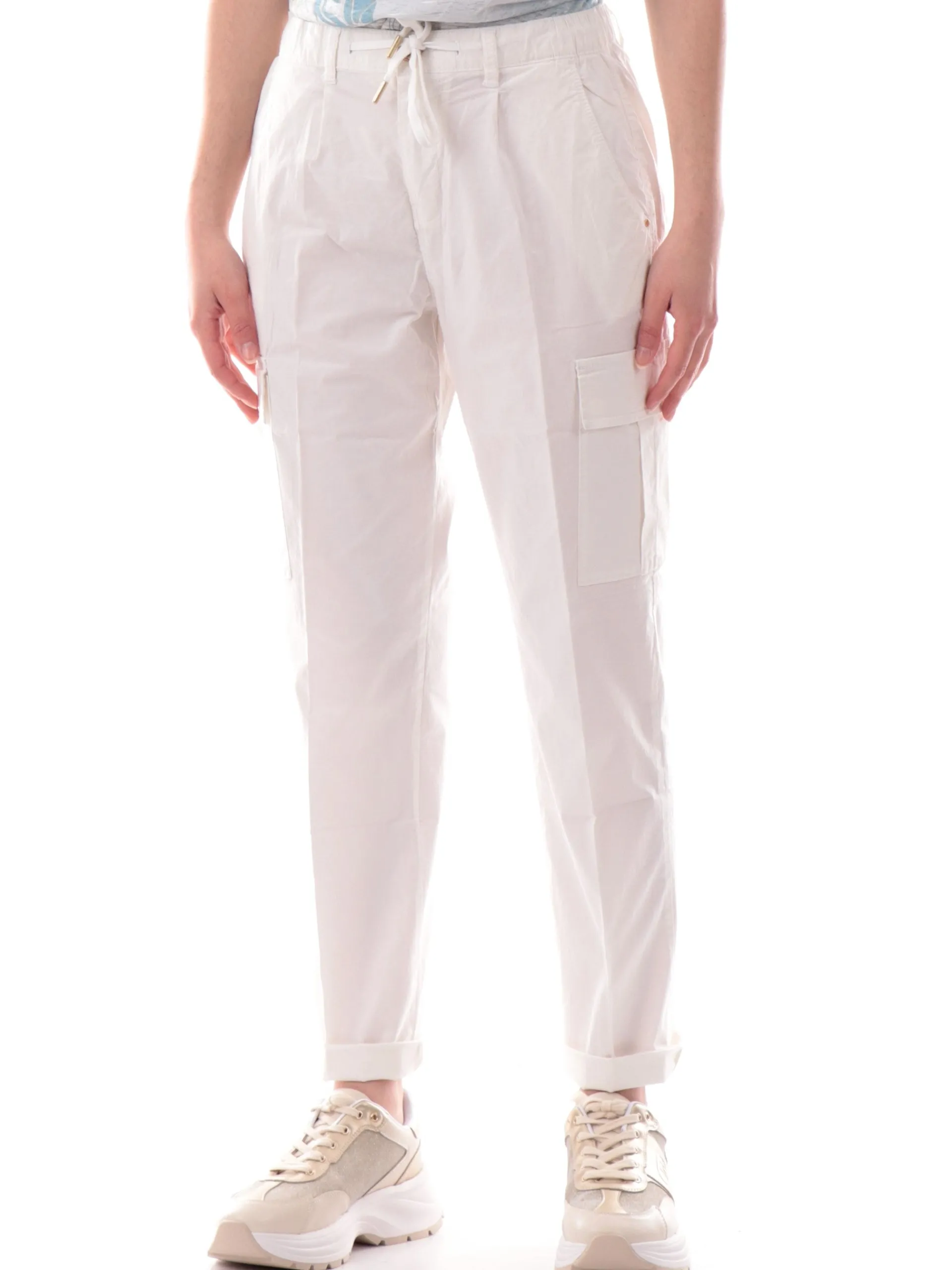 YES ZEE Pantaloni*Pantaloni cargo bianchi da donna con risvolto P341WV00