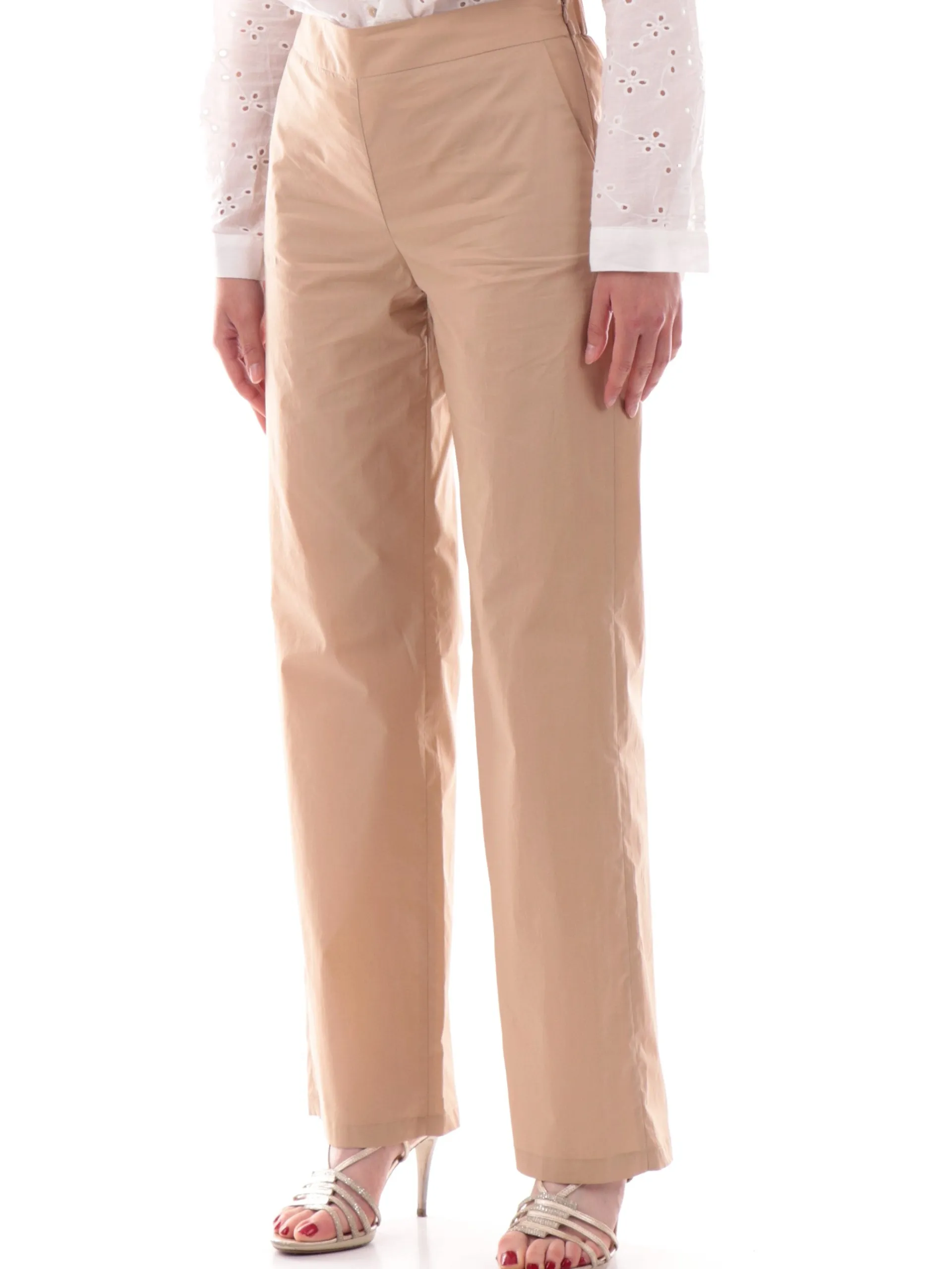 MANILA GRACE Pantaloni*Pantaloni chino marroni da donna con banda elastica Straigh P264CUMA