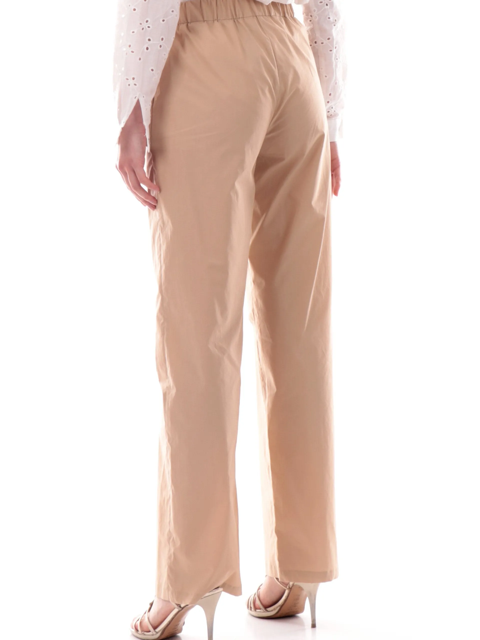 MANILA GRACE Pantaloni*Pantaloni chino marroni da donna con banda elastica Straigh P264CUMA