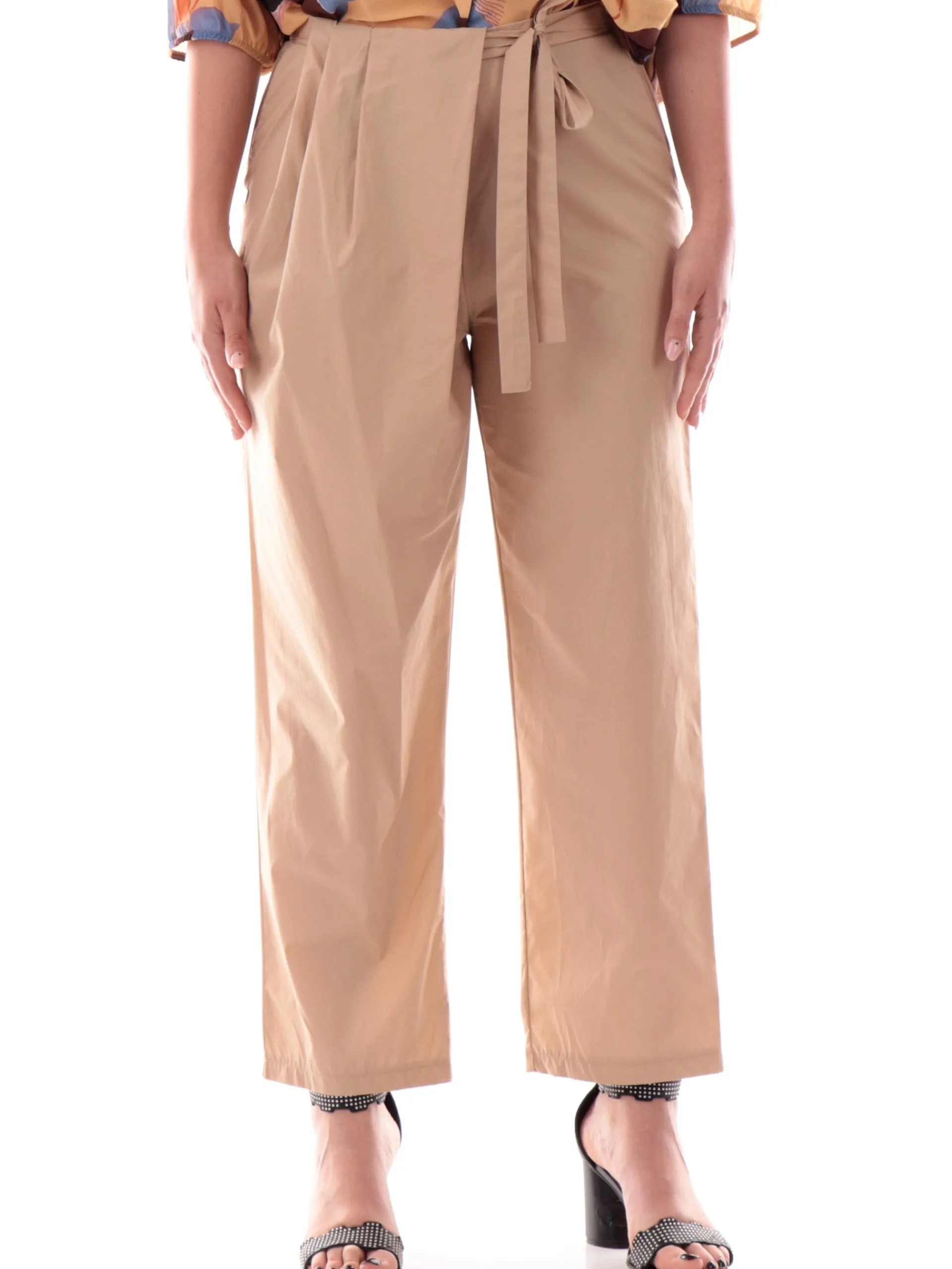 MANILA GRACE Pantaloni*Pantaloni chino beige da donna con pieghe P100CUMA