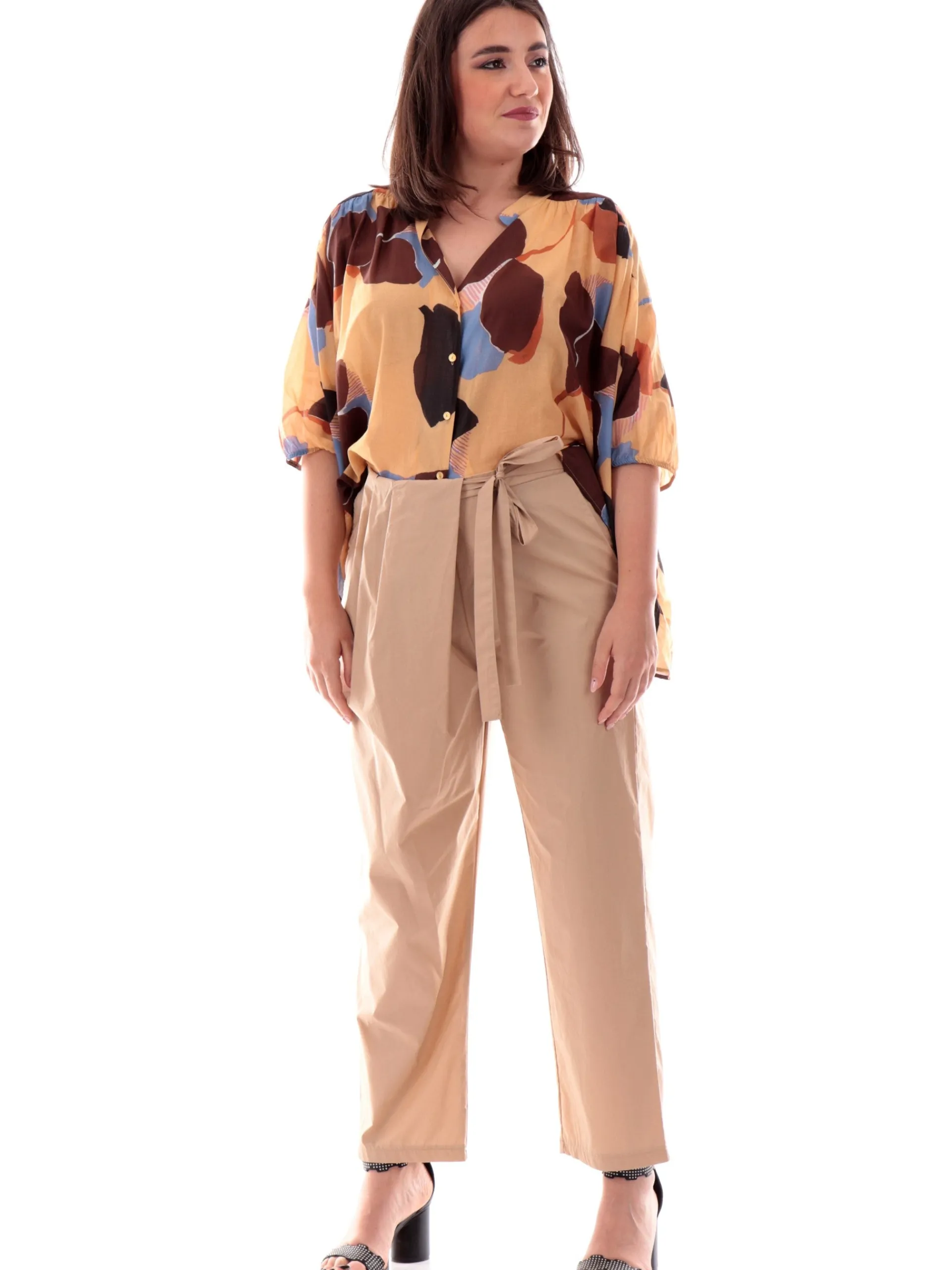MANILA GRACE Pantaloni*Pantaloni chino beige da donna con pieghe P100CUMA